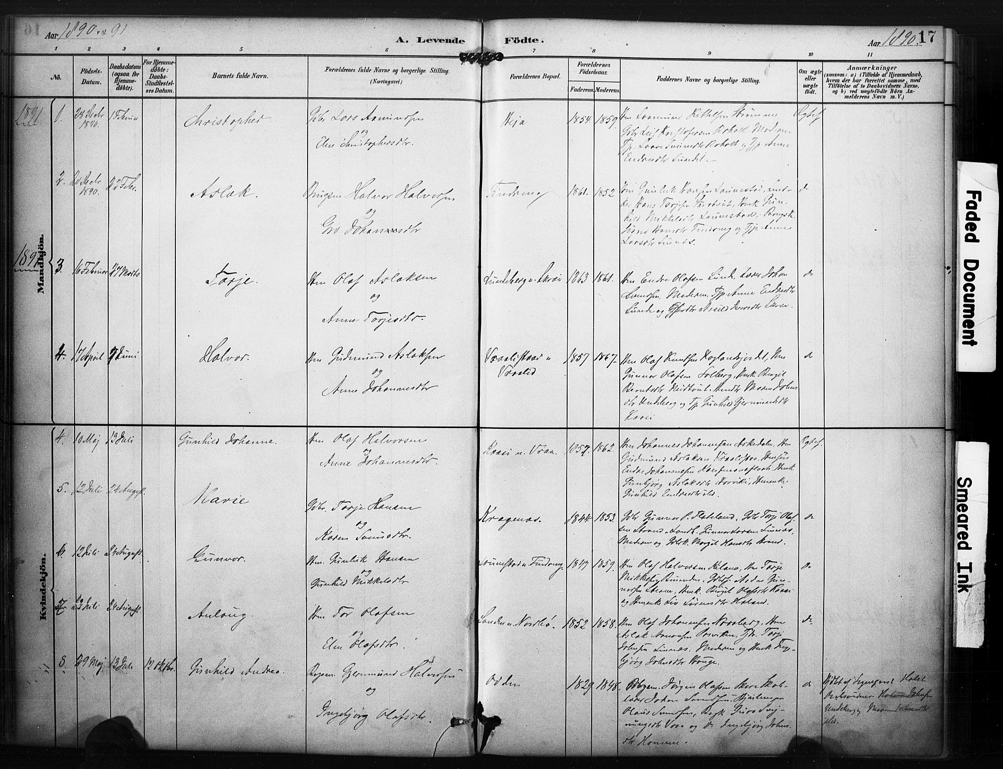 Kviteseid kirkebøker, AV/SAKO-A-276/F/Fc/L0002: Ministerialbok nr. III 2, 1882-1908, s. 17