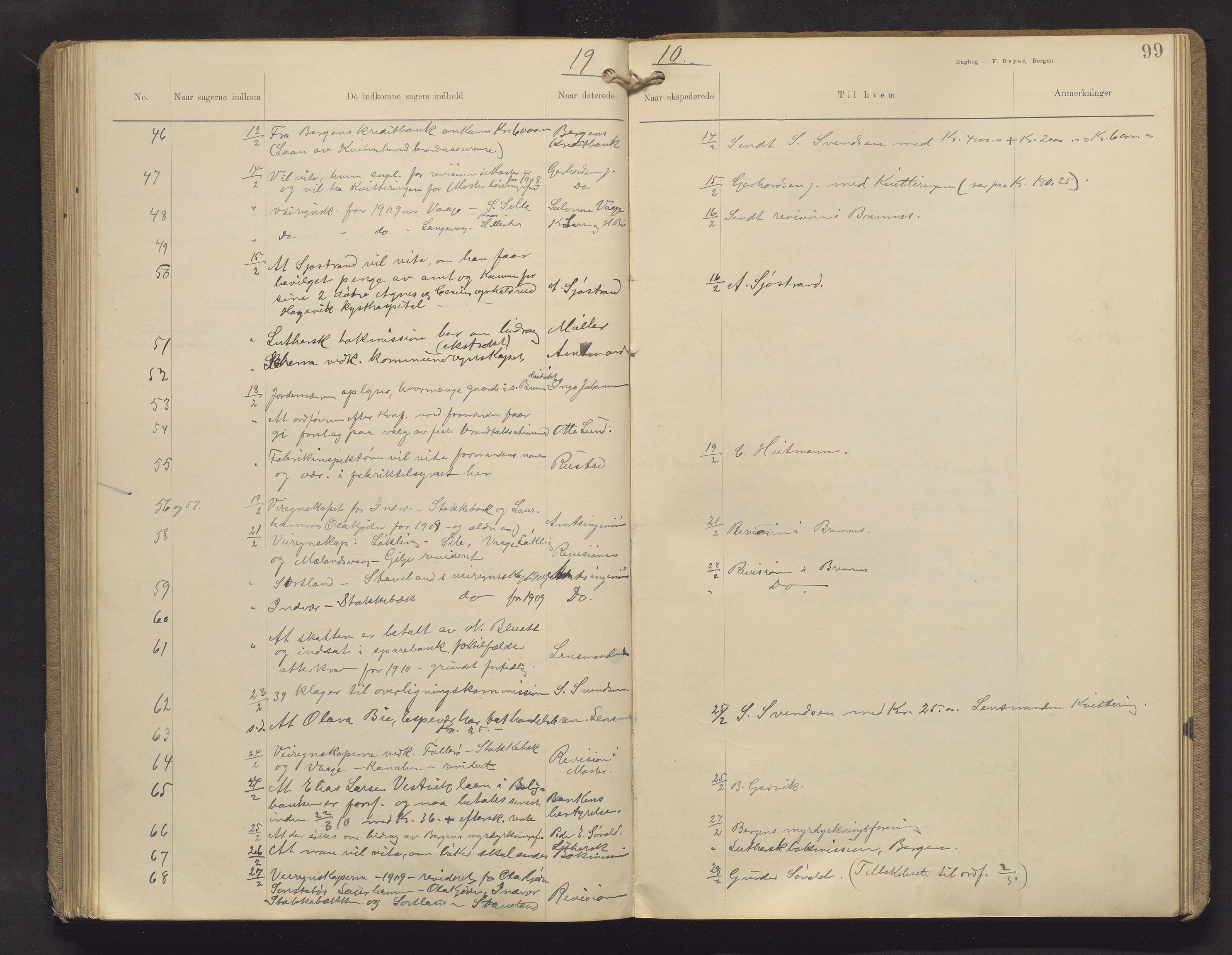 Finnaas kommune. Formannskapet, IKAH/1218a-021/C/Ca/L0003: Postjournal for formannskapet, 1902-1914, s. 99