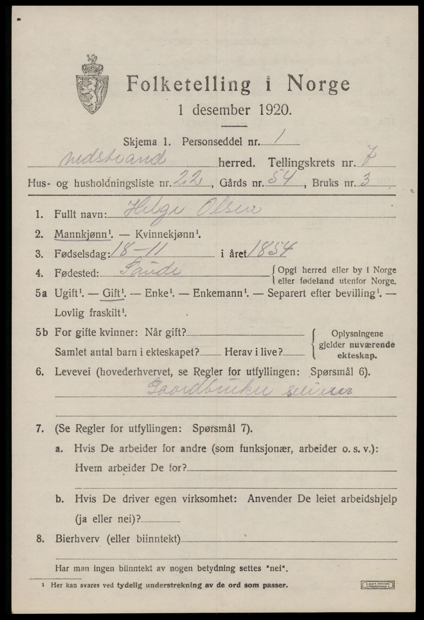 SAST, Folketelling 1920 for 1139 Nedstrand herred, 1920, s. 2767