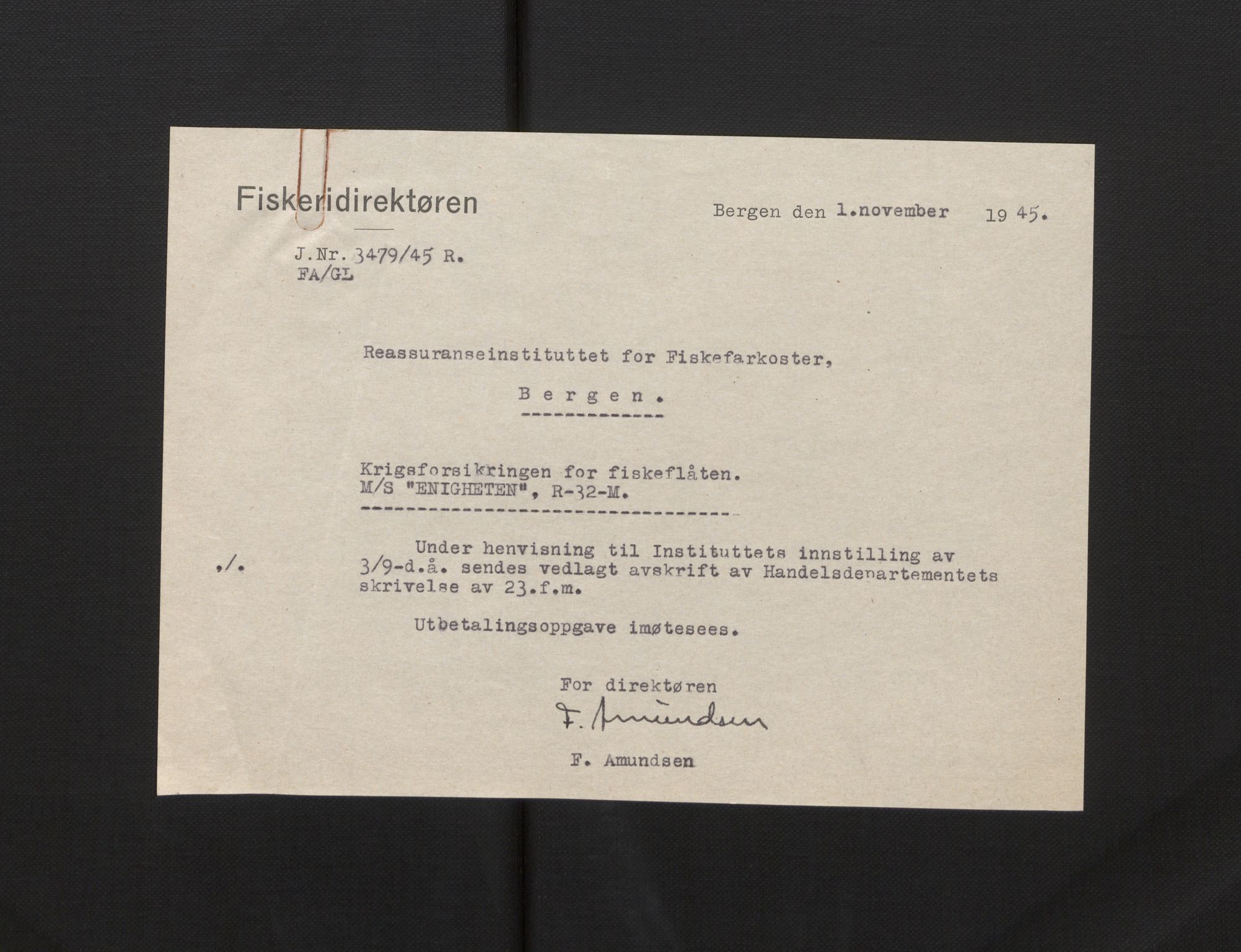 Fiskeridirektoratet - 1 Adm. ledelse - 13 Båtkontoret, AV/SAB-A-2003/La/L0058: Statens krigsforsikring for fiskeflåten, 1936-1971, s. 19