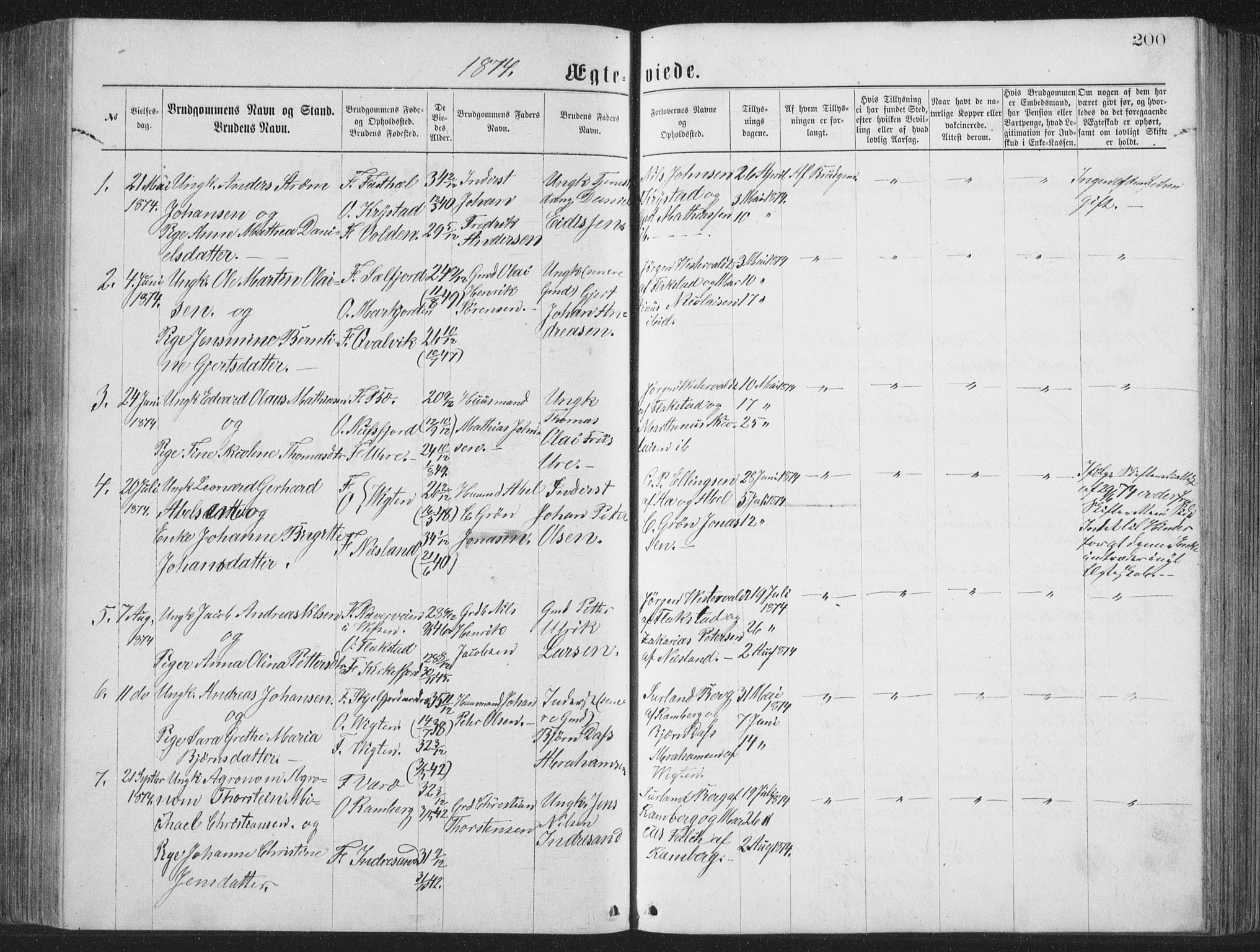 Ministerialprotokoller, klokkerbøker og fødselsregistre - Nordland, AV/SAT-A-1459/885/L1213: Klokkerbok nr. 885C02, 1874-1892, s. 200