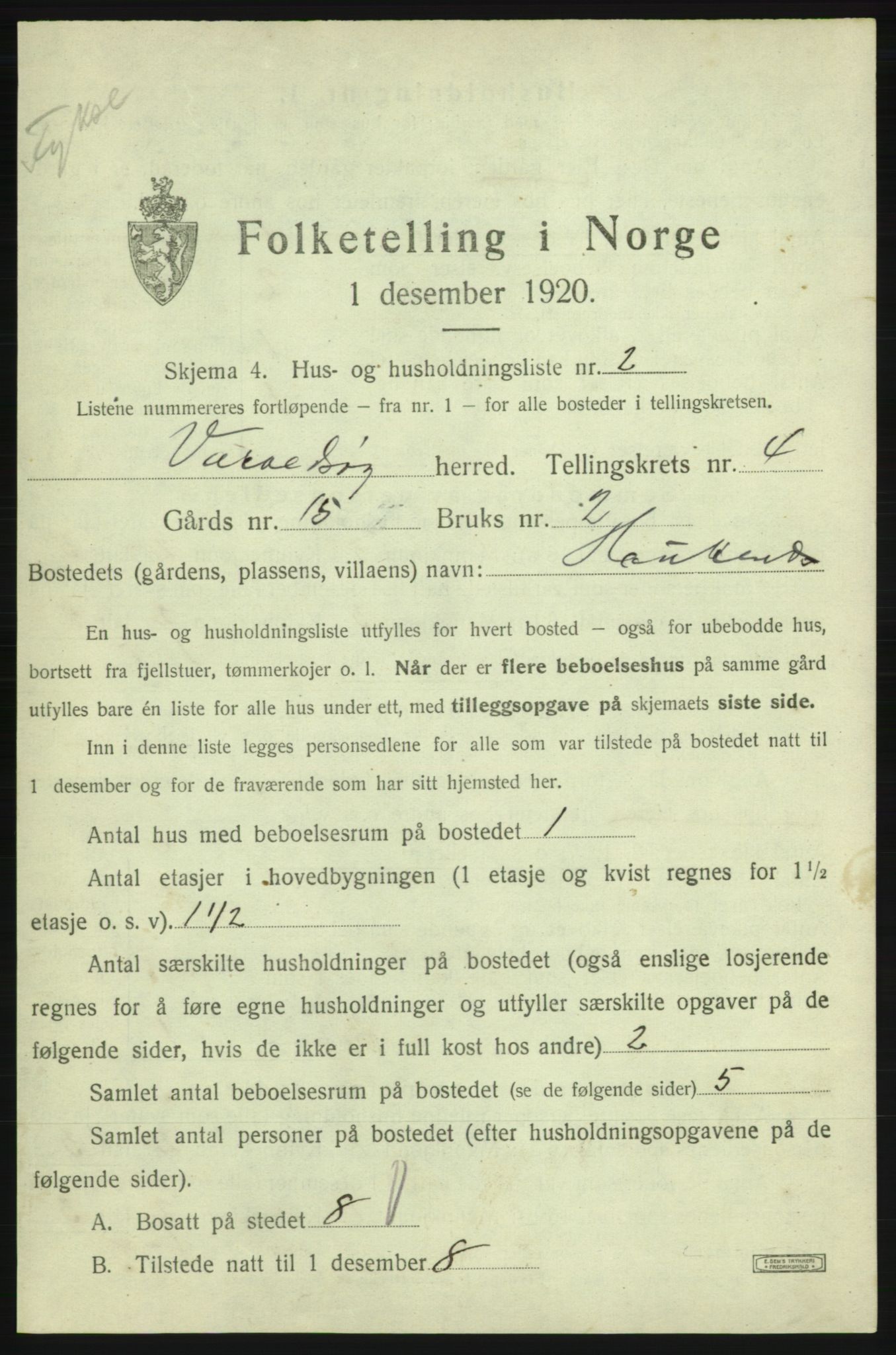 SAB, Folketelling 1920 for 1225 Varaldsøy herred, 1920, s. 288