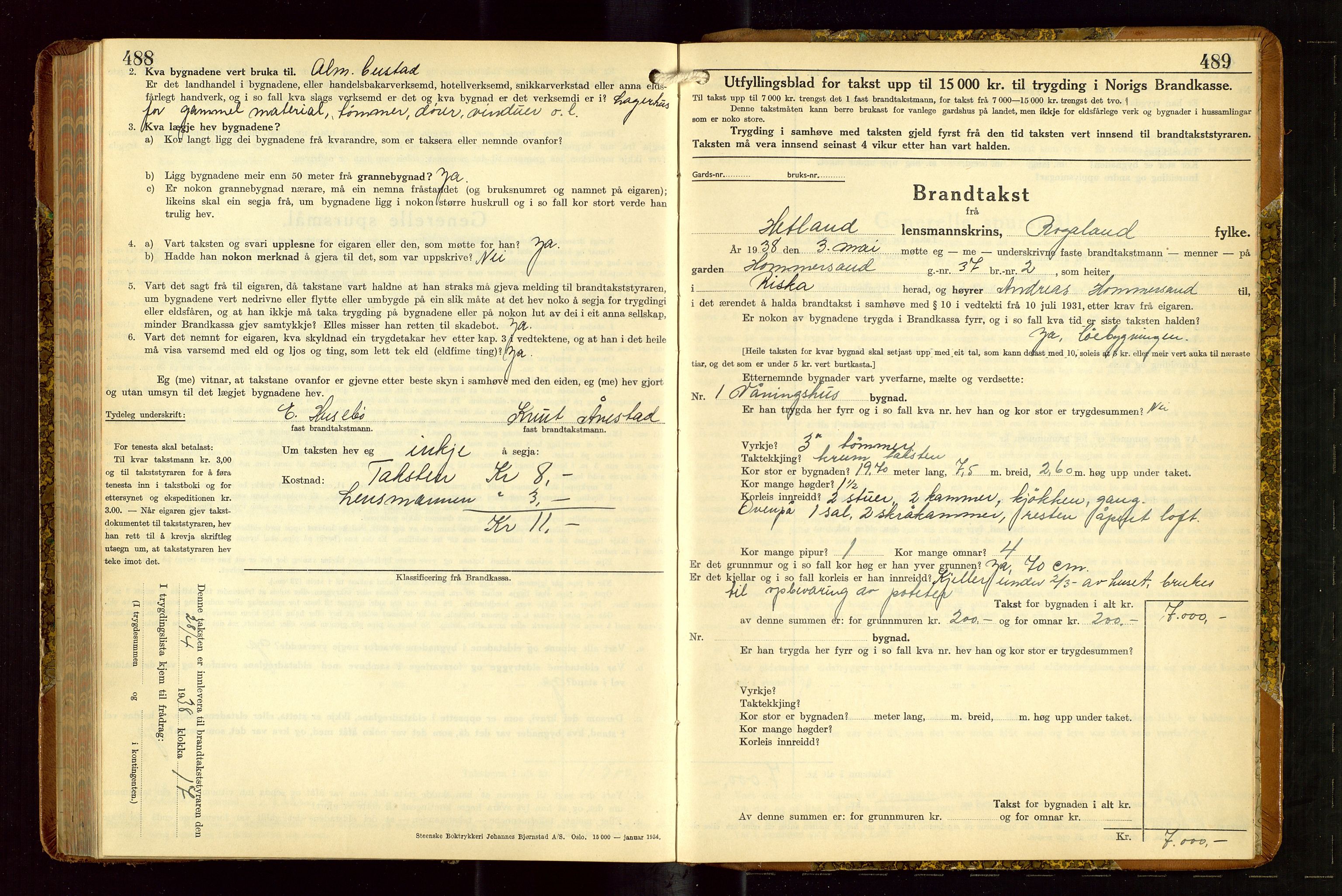 Hetland lensmannskontor, SAST/A-100101/Gob/L0005: "Brandtakstprotokoll", 1936-1938, s. 488-489