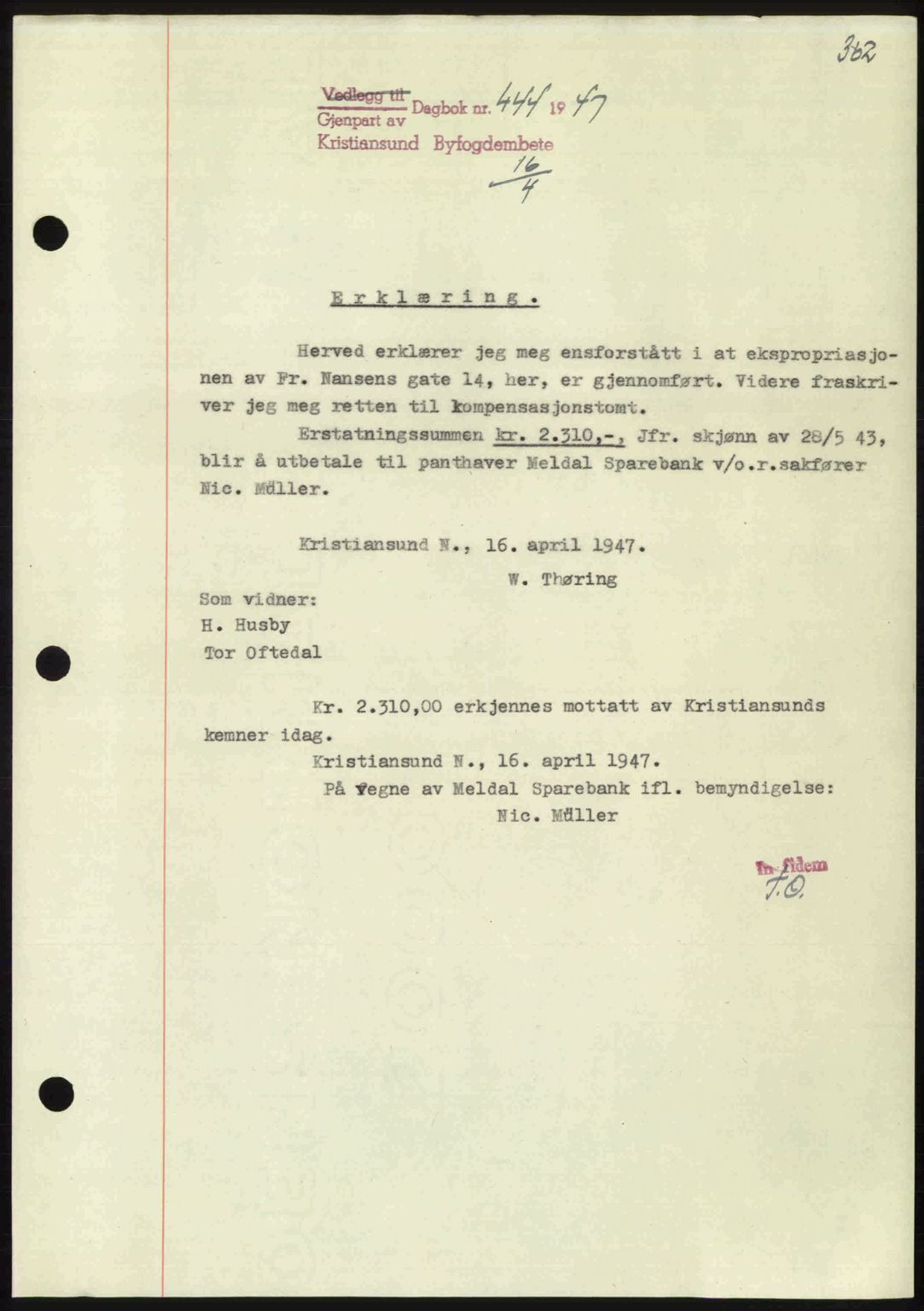 Kristiansund byfogd, AV/SAT-A-4587/A/27: Pantebok nr. 39b, 1946-1947, Dagboknr: 444/1947