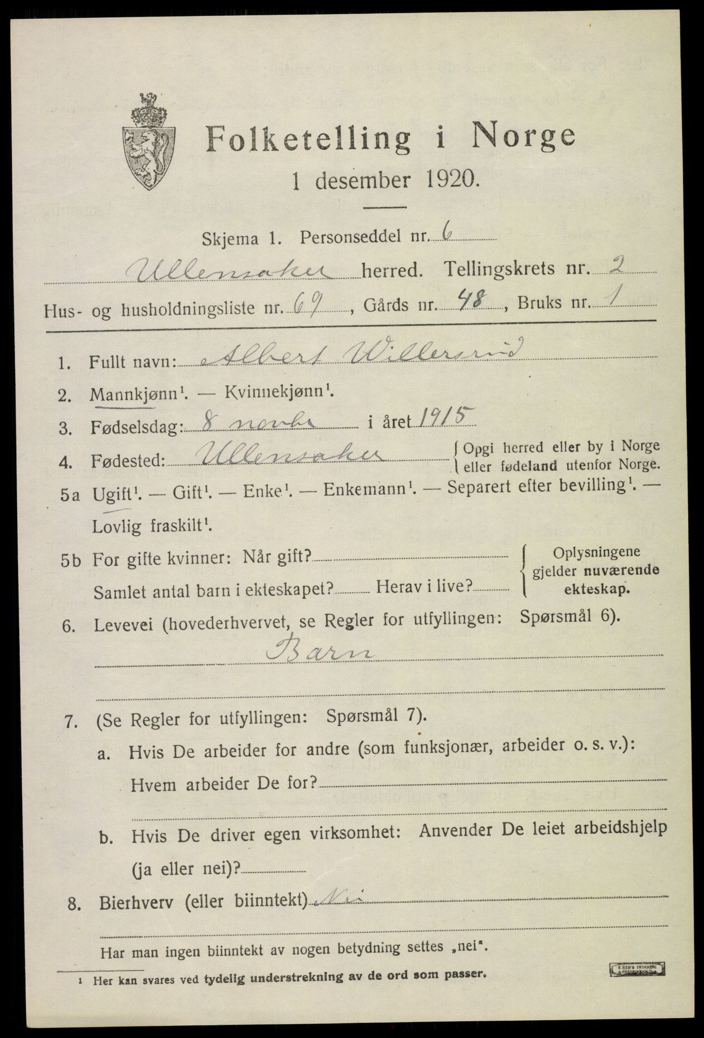 SAO, Folketelling 1920 for 0235 Ullensaker herred, 1920, s. 5501