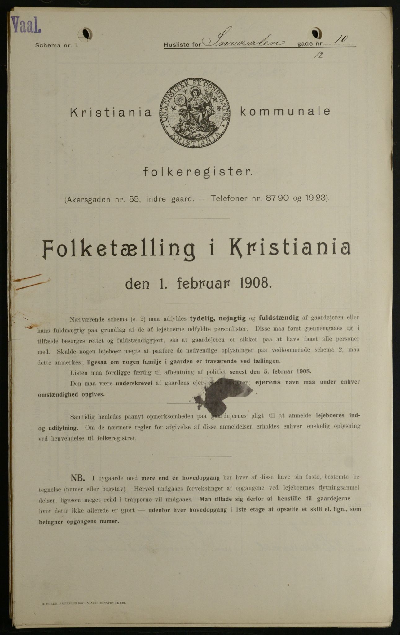 OBA, Kommunal folketelling 1.2.1908 for Kristiania kjøpstad, 1908, s. 88035