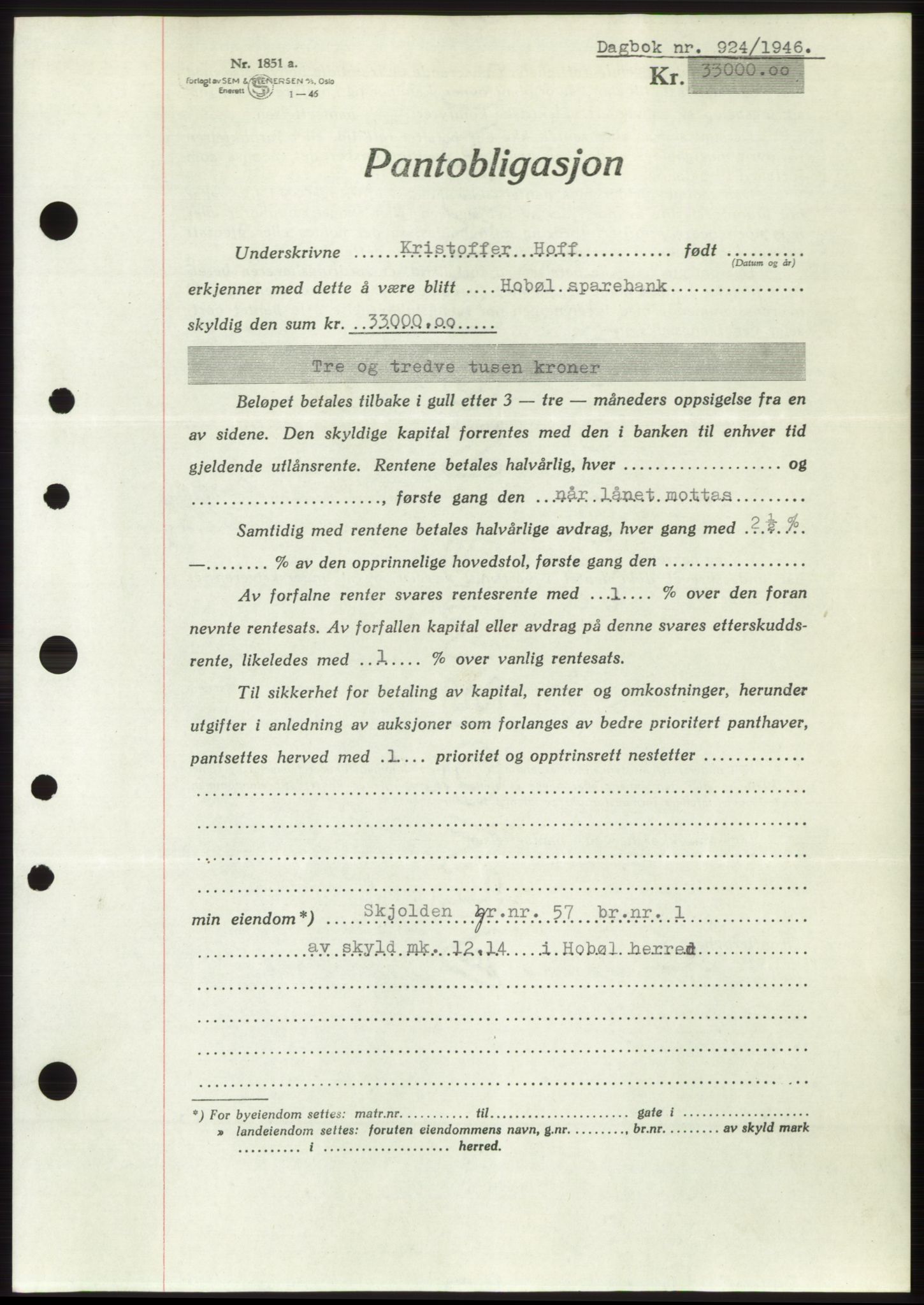 Moss sorenskriveri, SAO/A-10168: Pantebok nr. B15, 1946-1946, Dagboknr: 924/1946
