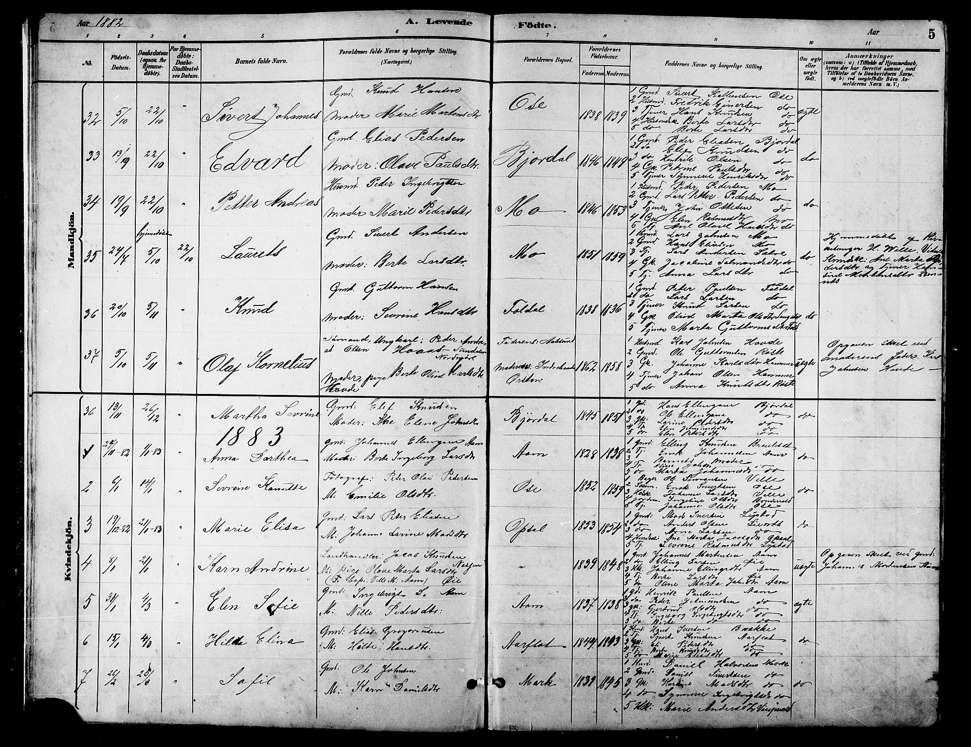 Ministerialprotokoller, klokkerbøker og fødselsregistre - Møre og Romsdal, SAT/A-1454/513/L0189: Klokkerbok nr. 513C03, 1883-1904, s. 5