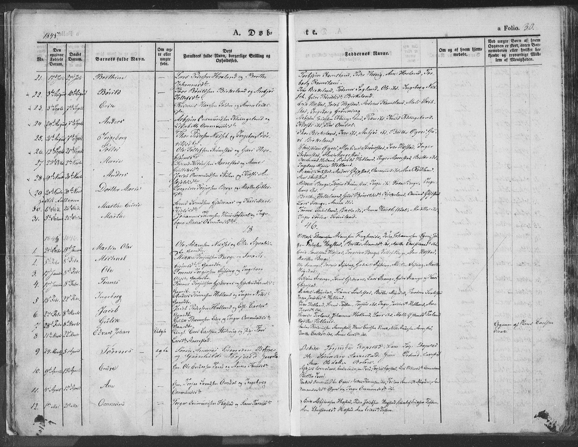 Helleland sokneprestkontor, SAST/A-101810: Ministerialbok nr. A 6.1, 1834-1863, s. 30