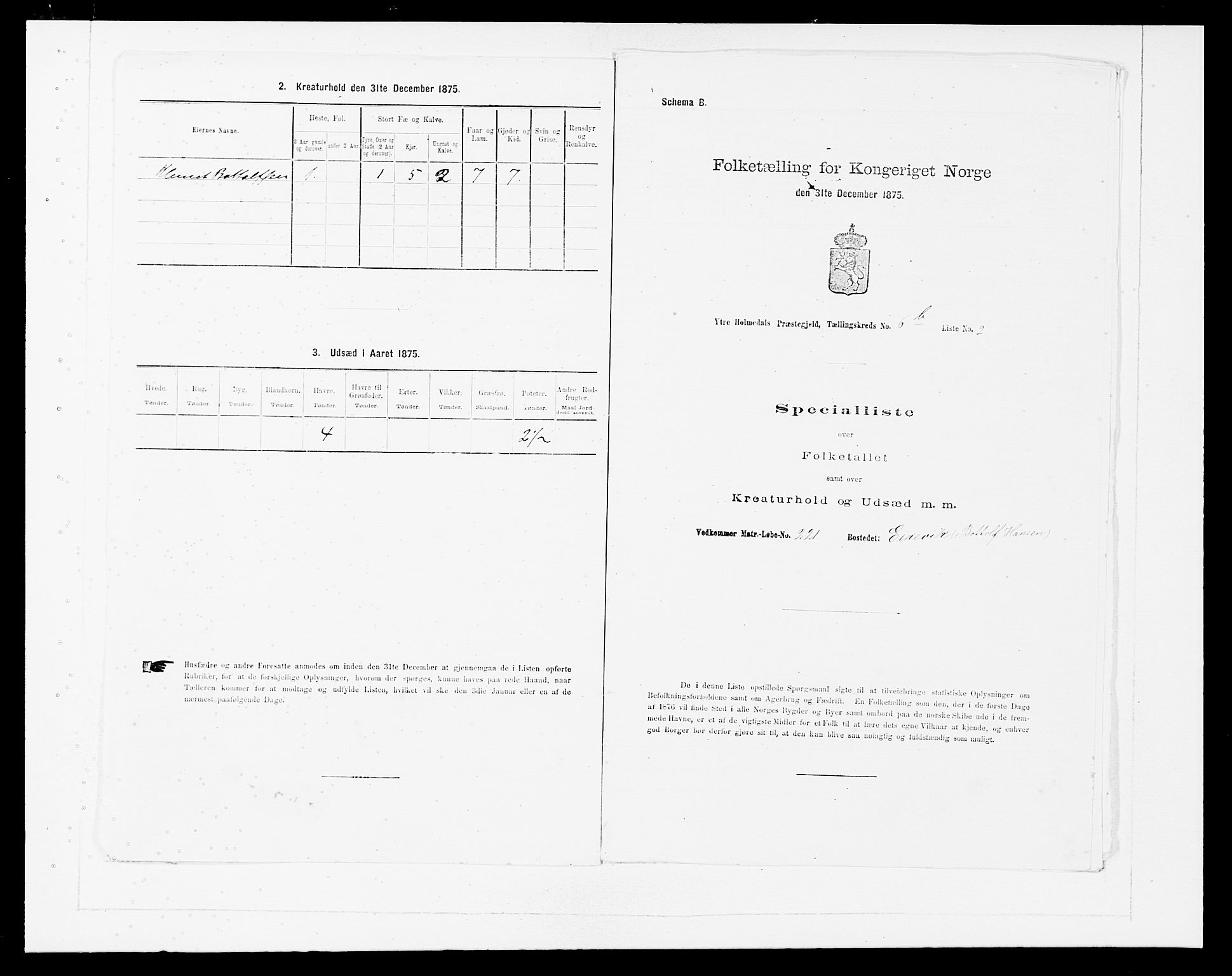 SAB, Folketelling 1875 for 1429P Ytre Holmedal prestegjeld, 1875, s. 463