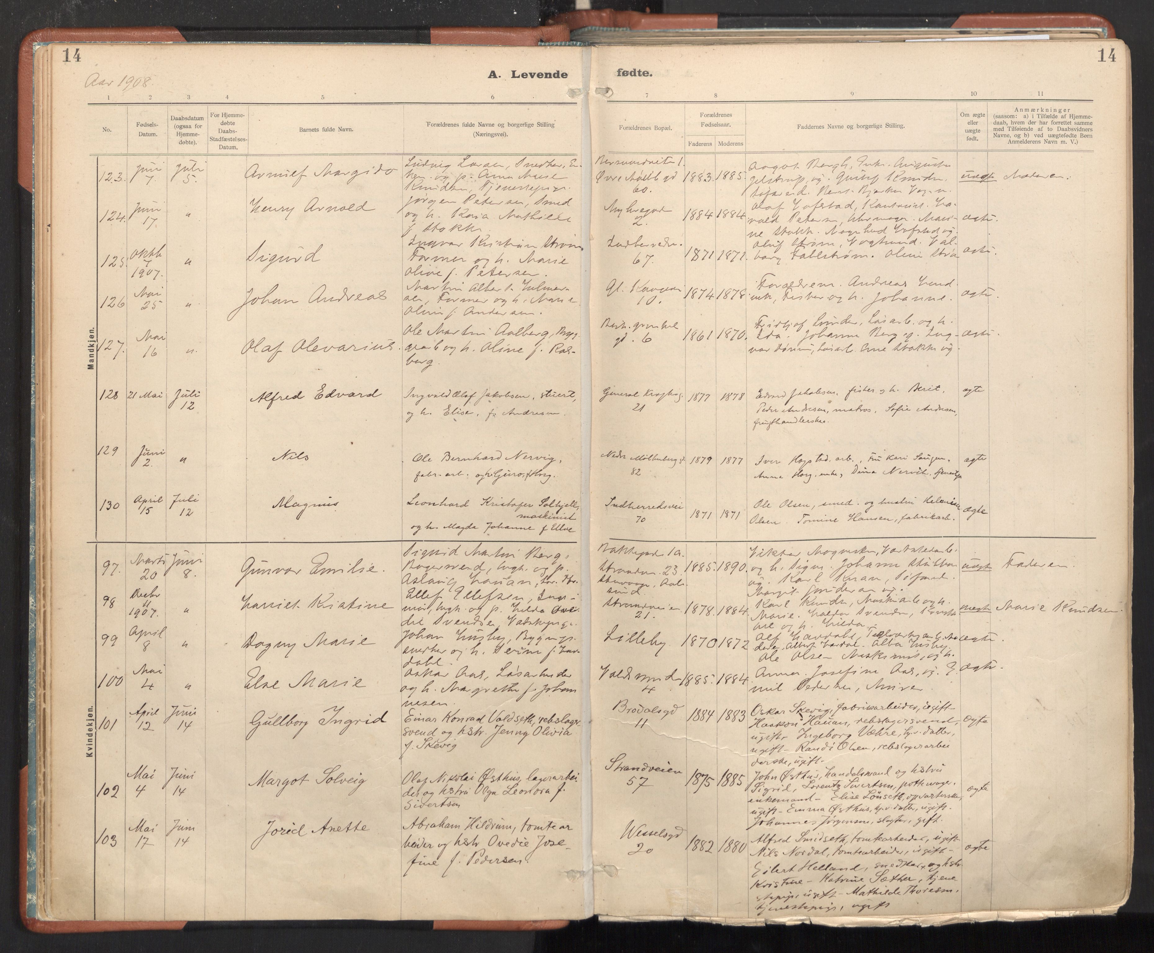 Ministerialprotokoller, klokkerbøker og fødselsregistre - Sør-Trøndelag, AV/SAT-A-1456/605/L0243: Ministerialbok nr. 605A05, 1908-1923, s. 14
