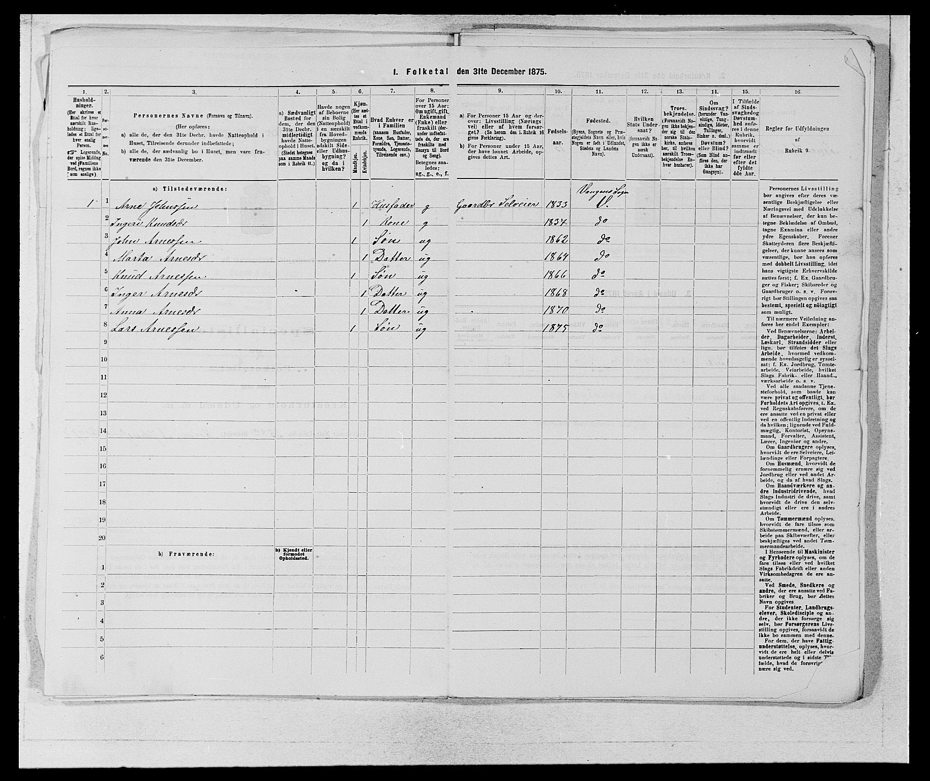 SAB, Folketelling 1875 for 1235P Voss prestegjeld, 1875, s. 911