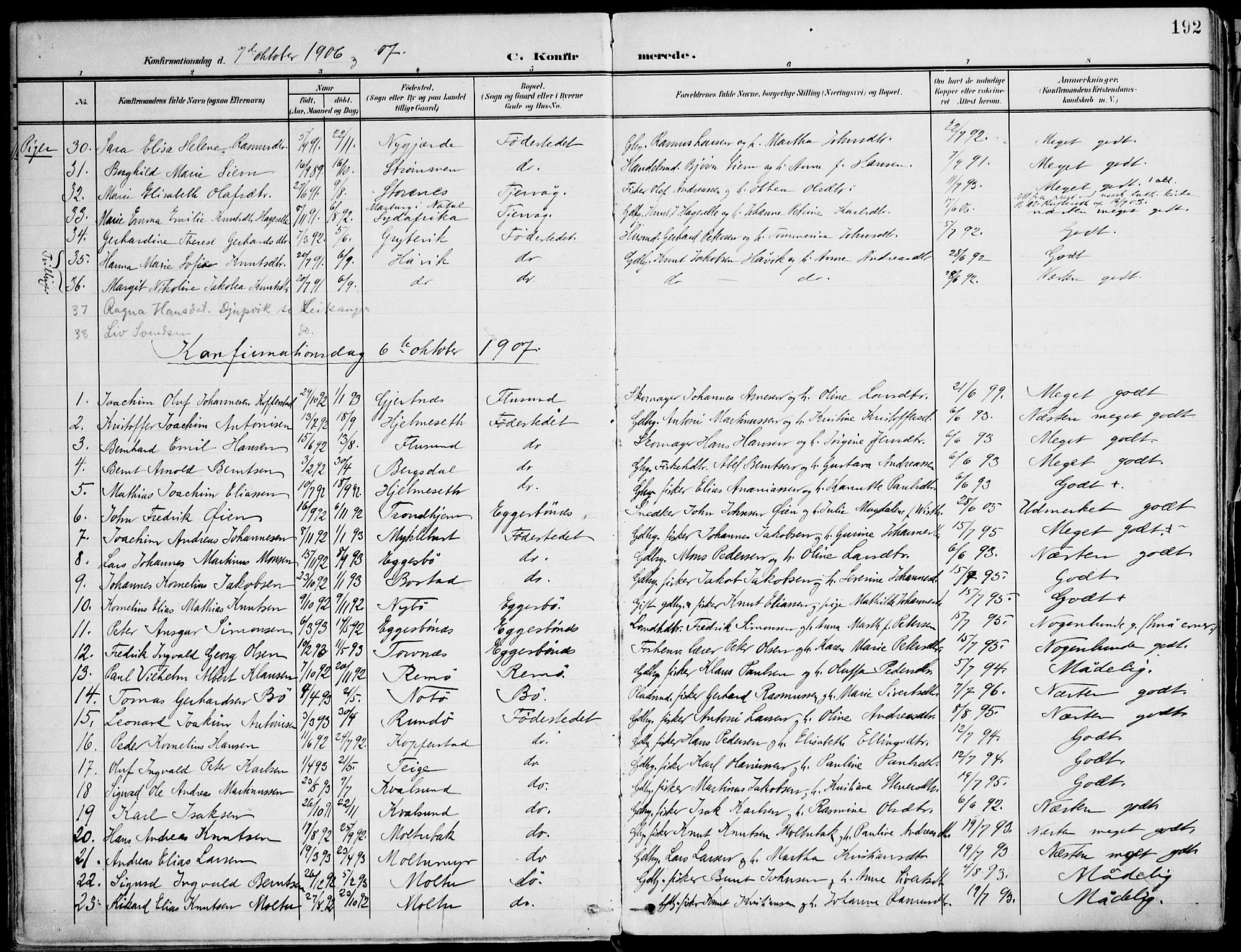 Ministerialprotokoller, klokkerbøker og fødselsregistre - Møre og Romsdal, AV/SAT-A-1454/507/L0075: Ministerialbok nr. 507A10, 1901-1920, s. 192
