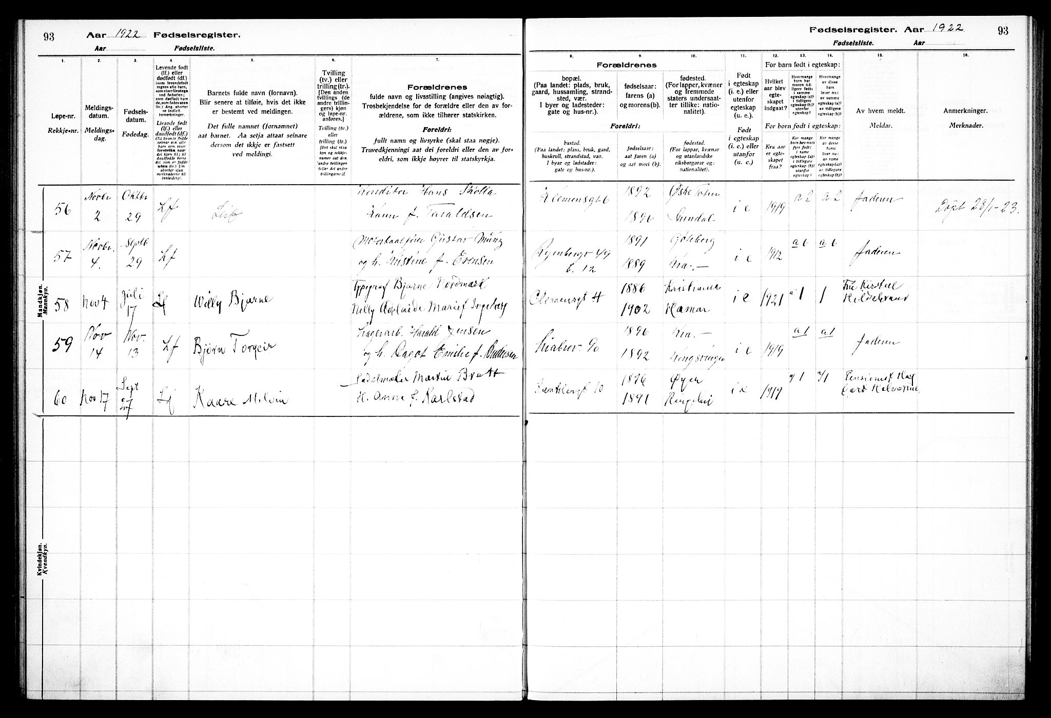 Gamlebyen prestekontor Kirkebøker, AV/SAO-A-10884/J/Ja/L0001: Fødselsregister nr. 1, 1916-1936, s. 93