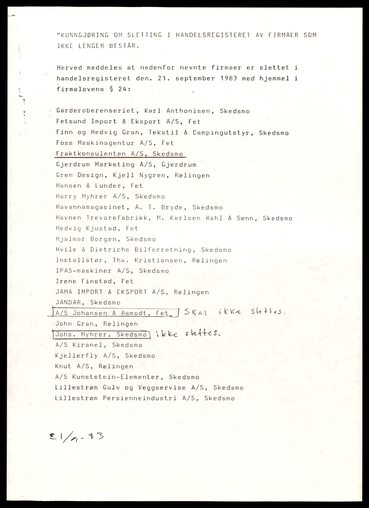 Nedre Romerike sorenskriveri, SAT/A-10469/K/Ke/Keb/L0005: Enkeltmannsforetak, aksjeselskap og andelslag, Fr - He, 1944-1989