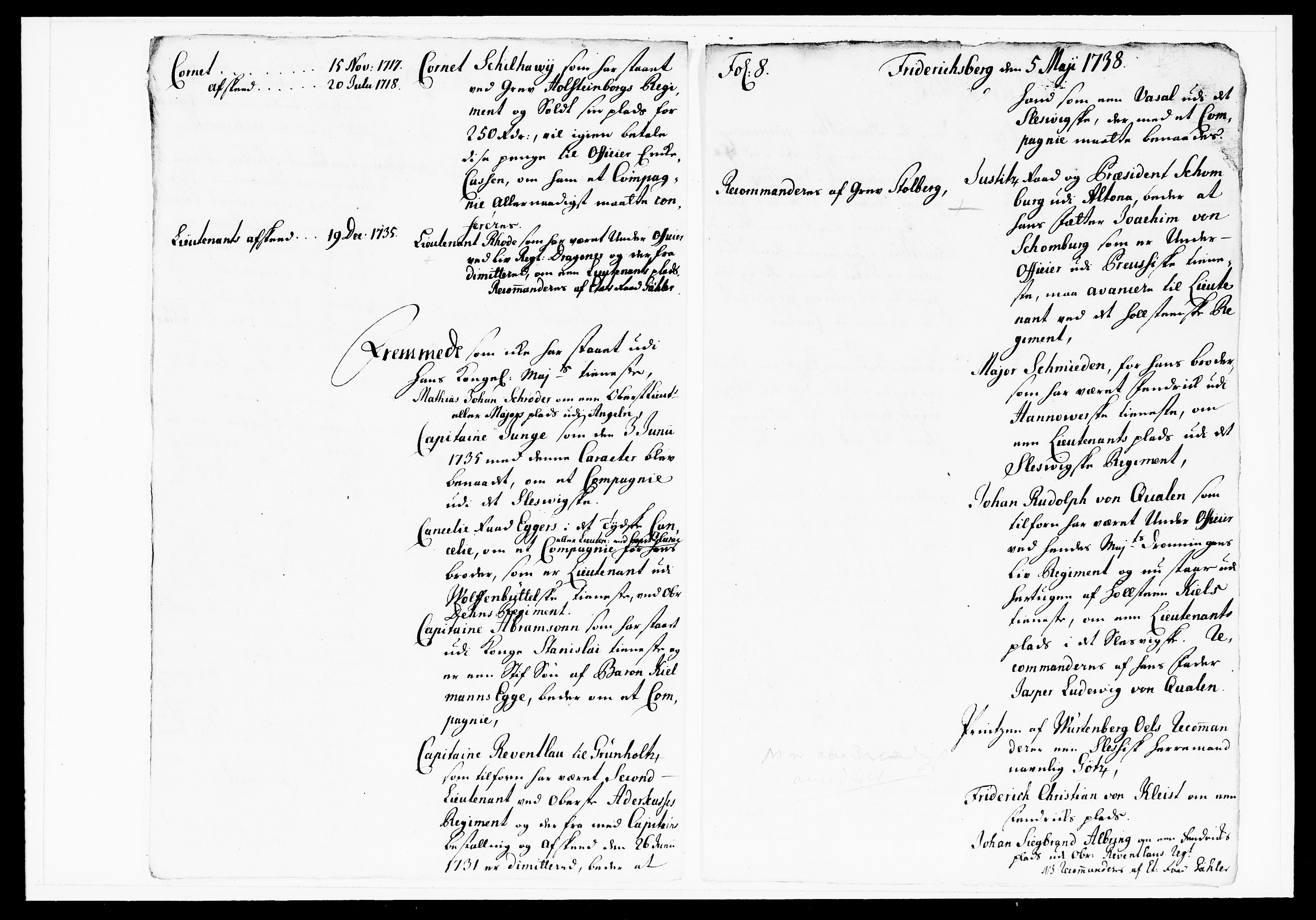 Krigskollegiet, Krigskancelliet, DRA/A-0006/-/1143-1150: Refererede sager, 1738, s. 209
