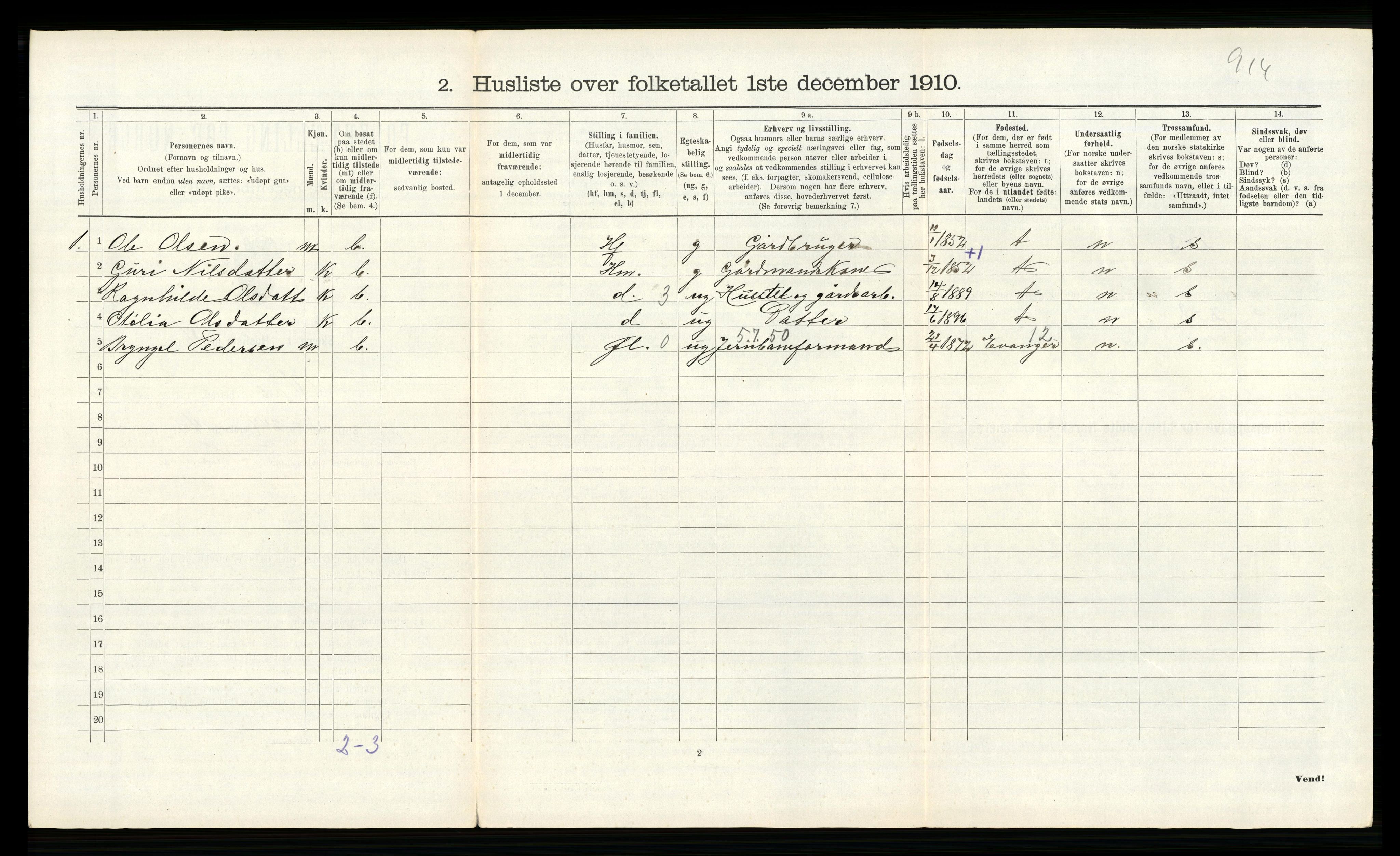 RA, Folketelling 1910 for 1235 Voss herred, 1910, s. 2451