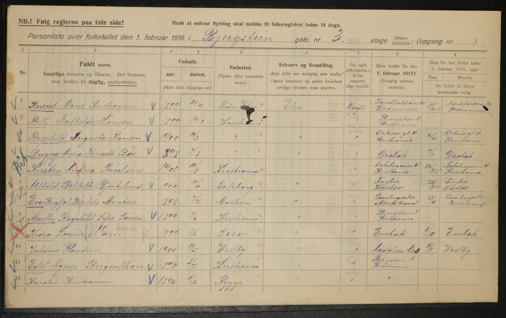 OBA, Kommunal folketelling 1.2.1916 for Kristiania, 1916, s. 4395