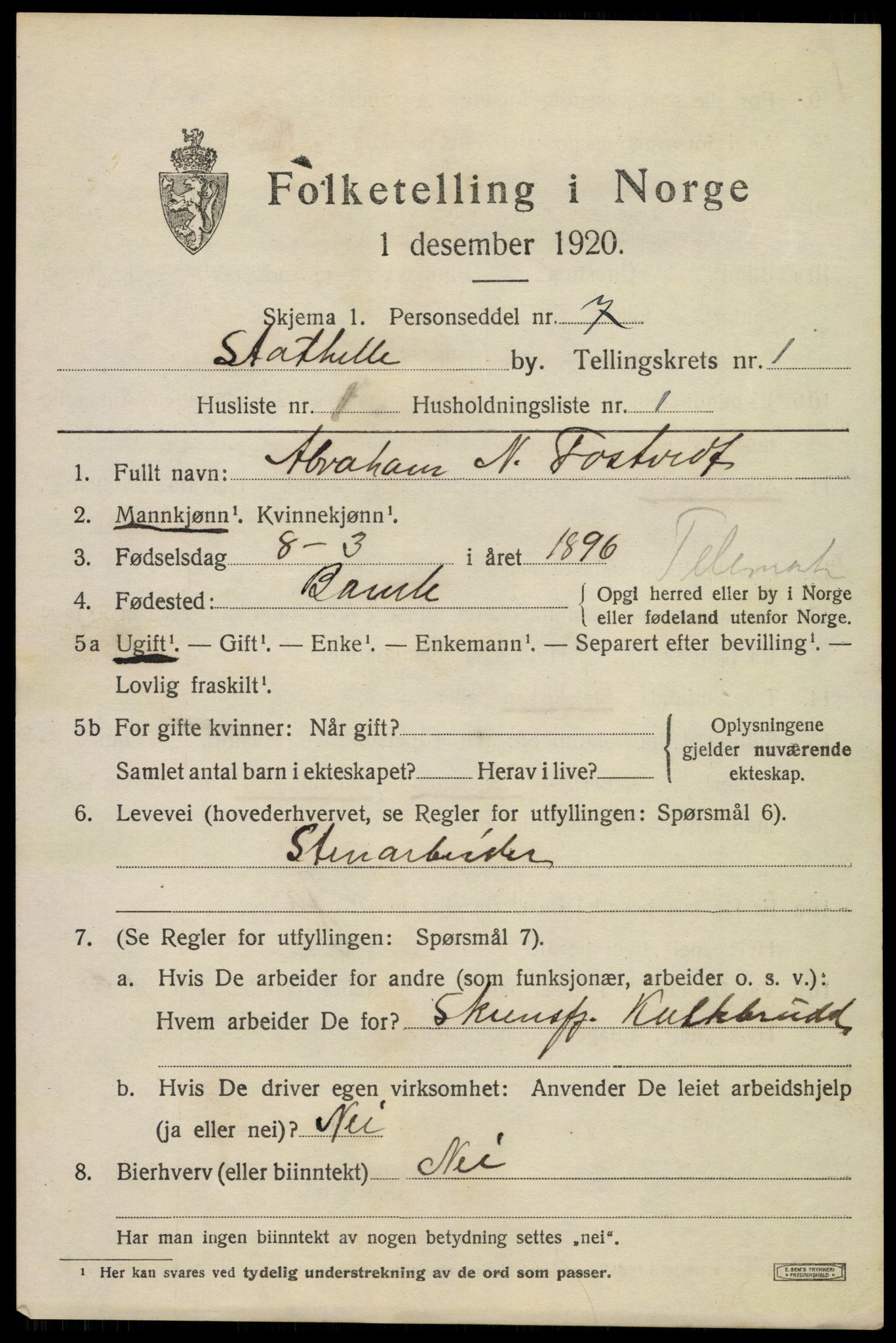 SAKO, Folketelling 1920 for 0803 Stathelle ladested, 1920, s. 547