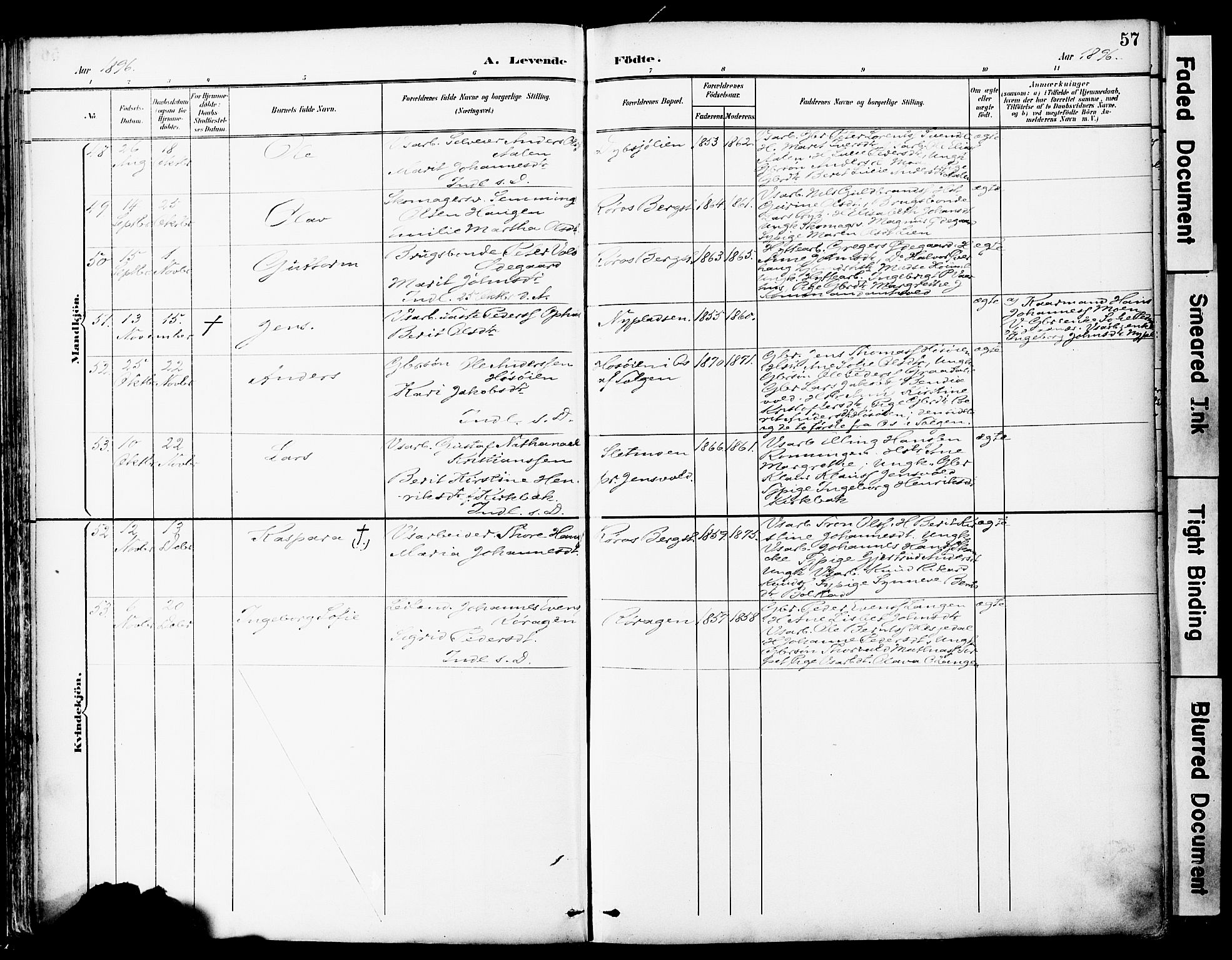 Ministerialprotokoller, klokkerbøker og fødselsregistre - Sør-Trøndelag, SAT/A-1456/681/L0935: Ministerialbok nr. 681A13, 1890-1898, s. 57
