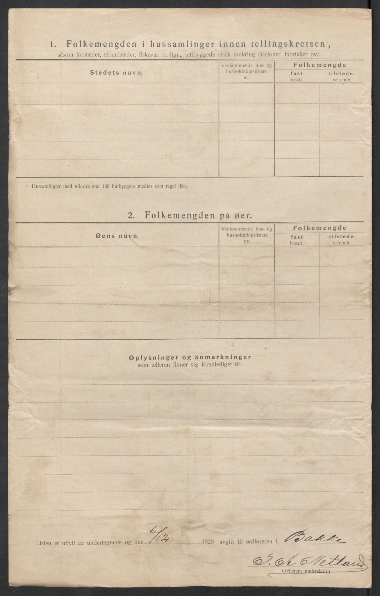 SAK, Folketelling 1920 for 1045 Bakke herred, 1920, s. 44