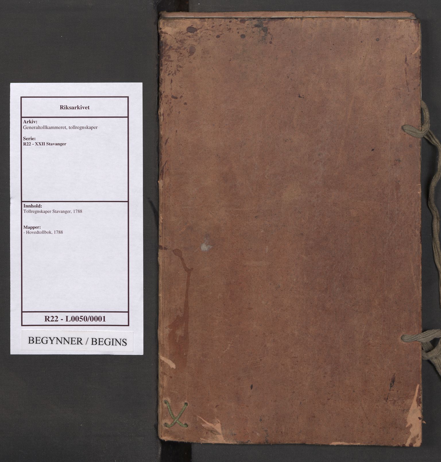 Generaltollkammeret, tollregnskaper, AV/RA-EA-5490/R22/L0050/0001: Tollregnskaper Stavanger / Hovedtollbok, 1788