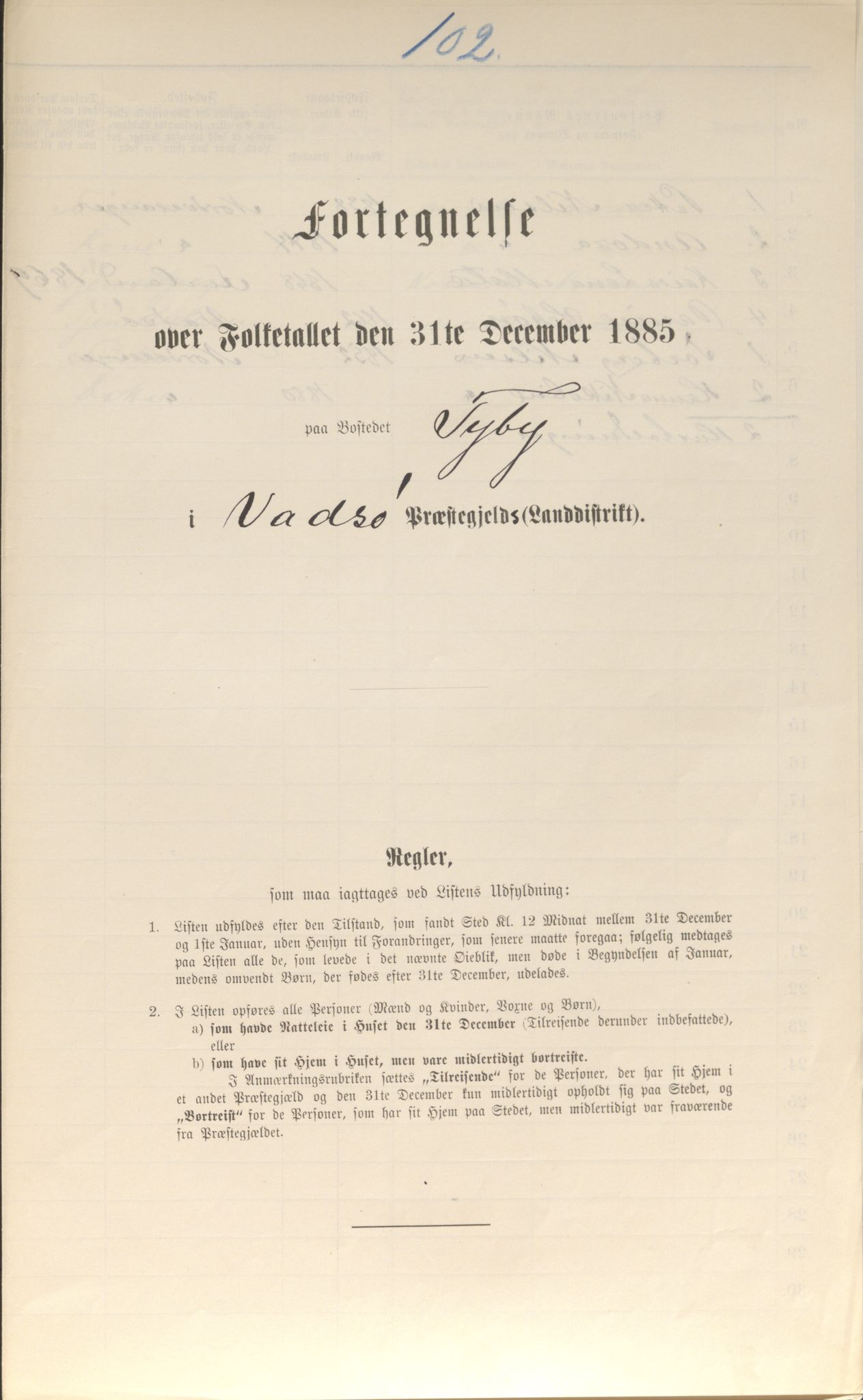 SATØ, Folketelling 1885 for 2029 Vadsø landsogn, 1885, s. 102a