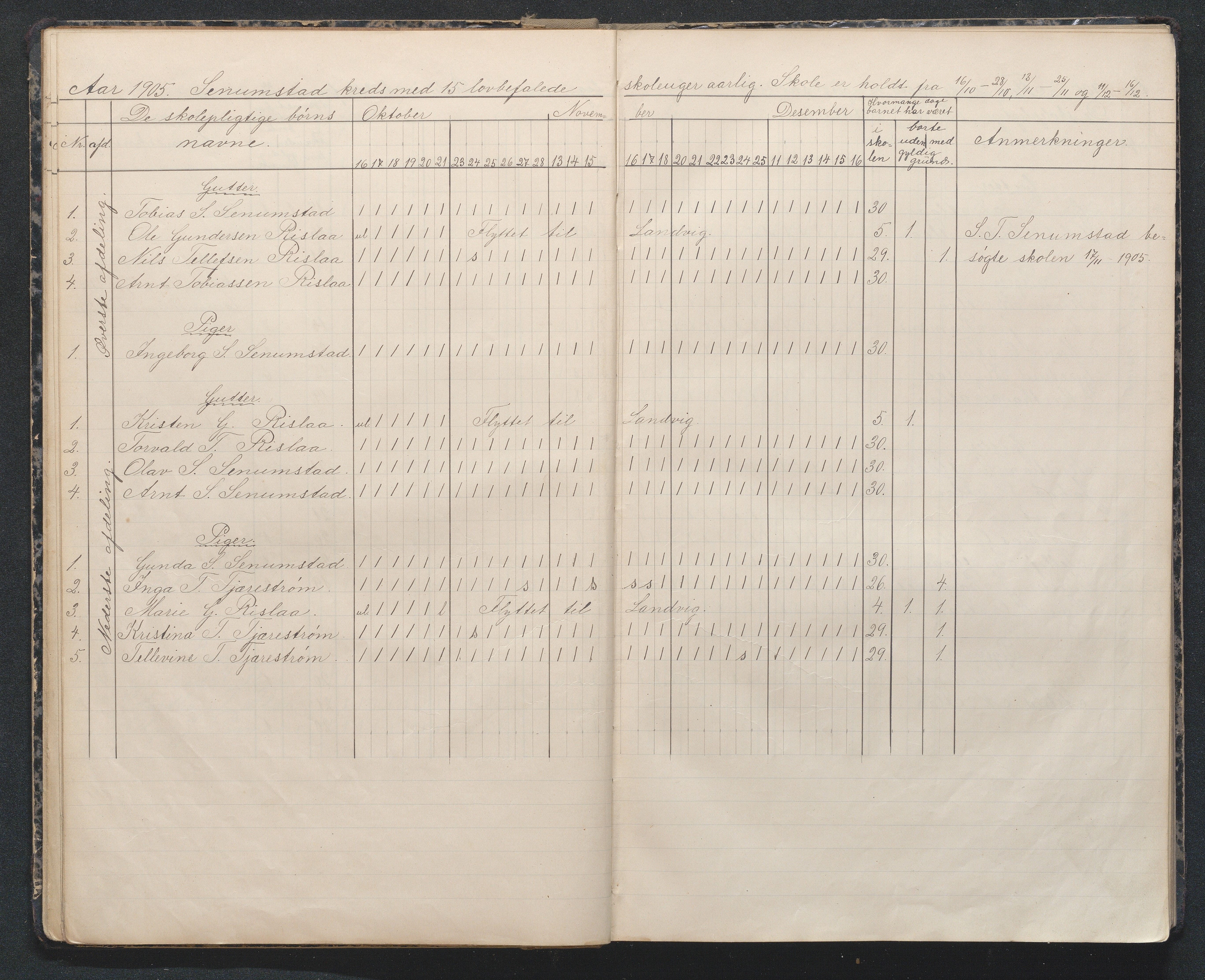 Birkenes kommune, Flå, Senumstad og Rislå skolekretser frem til 1991, AAKS/KA0928-550b_91/F02/L0002: Dagbok for Flå og Senumstad, 1903-1945