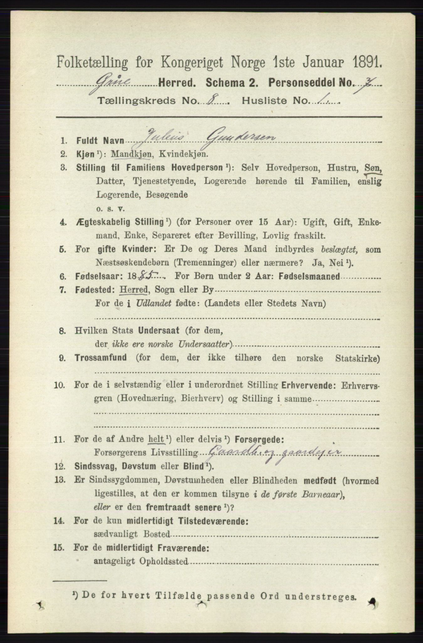 RA, Folketelling 1891 for 0423 Grue herred, 1891, s. 4320