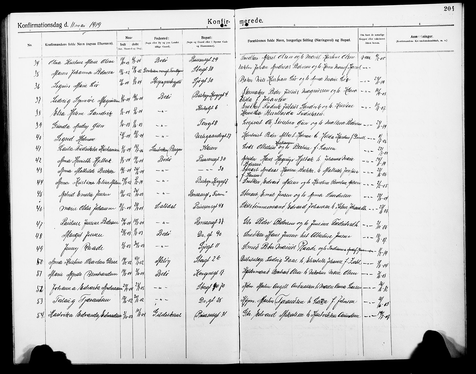 Ministerialprotokoller, klokkerbøker og fødselsregistre - Nordland, AV/SAT-A-1459/801/L0034: Klokkerbok nr. 801C09, 1910-1922, s. 204