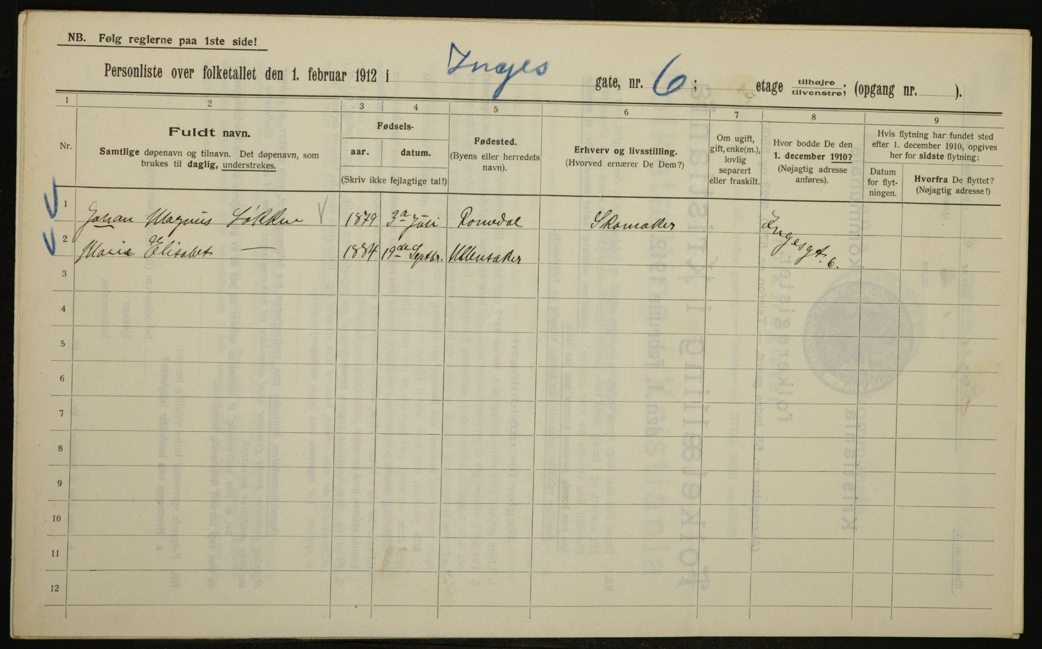 OBA, Kommunal folketelling 1.2.1912 for Kristiania, 1912, s. 44299