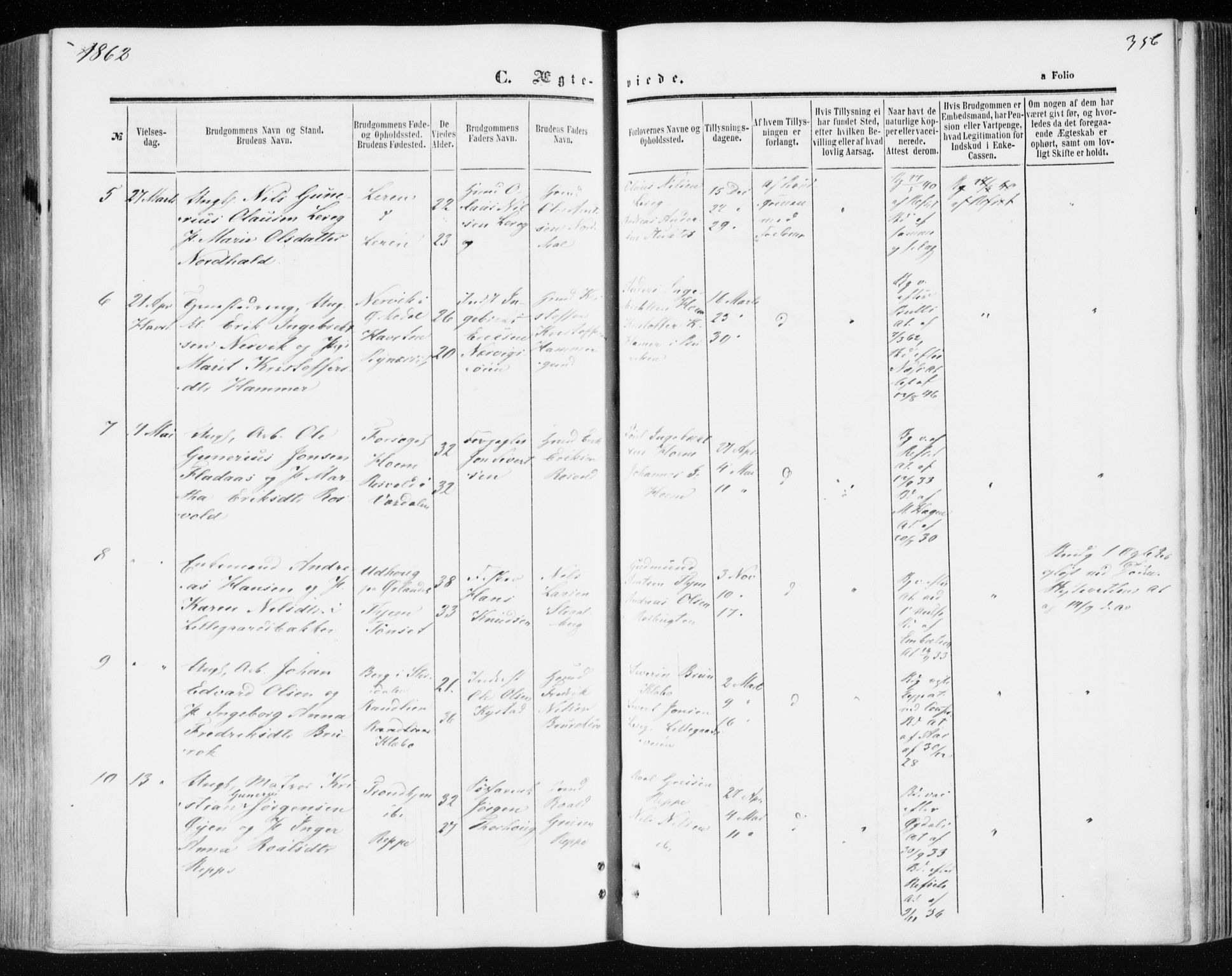 Ministerialprotokoller, klokkerbøker og fødselsregistre - Sør-Trøndelag, SAT/A-1456/606/L0292: Ministerialbok nr. 606A07, 1856-1865, s. 356