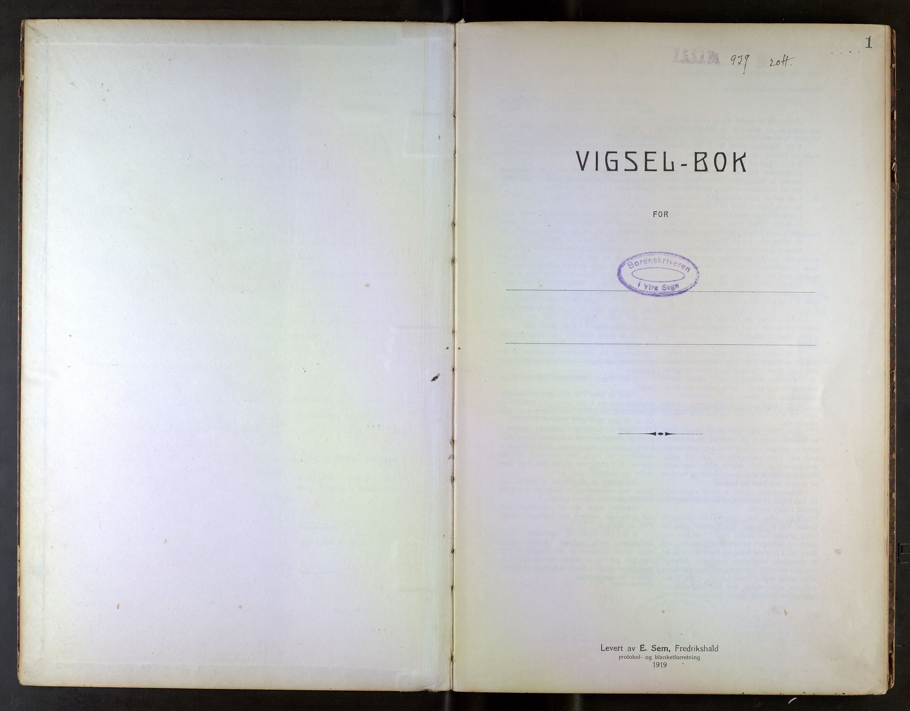 Ytre Sogn tingrett, AV/SAB-A-2601/1/M/Mc/L0001: Vigselsbok, 1920-1969, s. 1