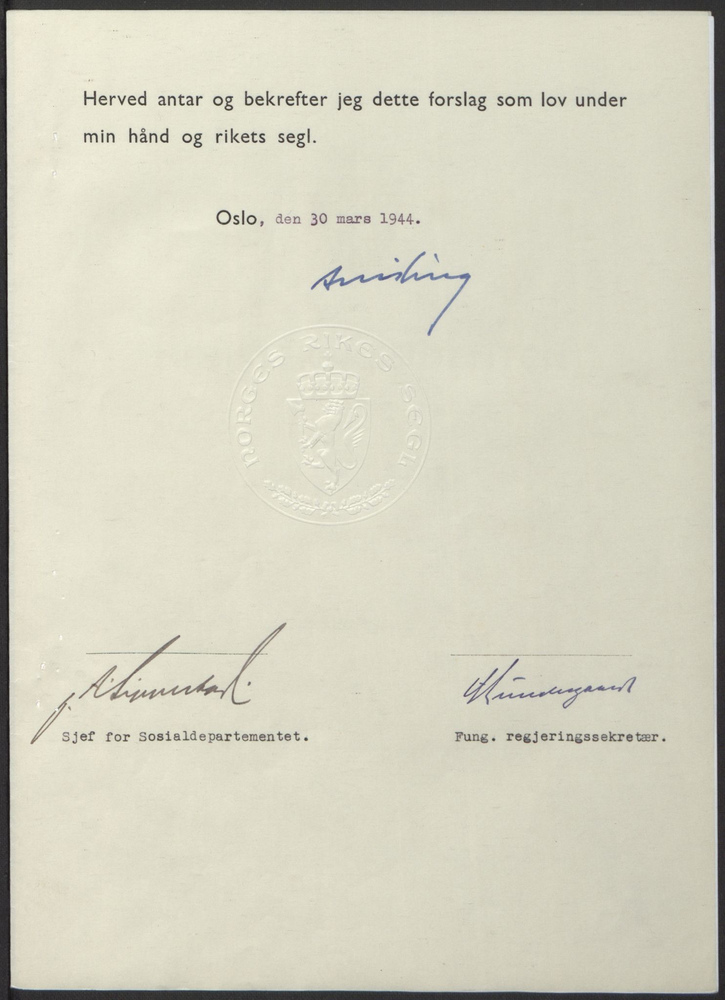 NS-administrasjonen 1940-1945 (Statsrådsekretariatet, de kommisariske statsråder mm), RA/S-4279/D/Db/L0100: Lover, 1944, s. 154