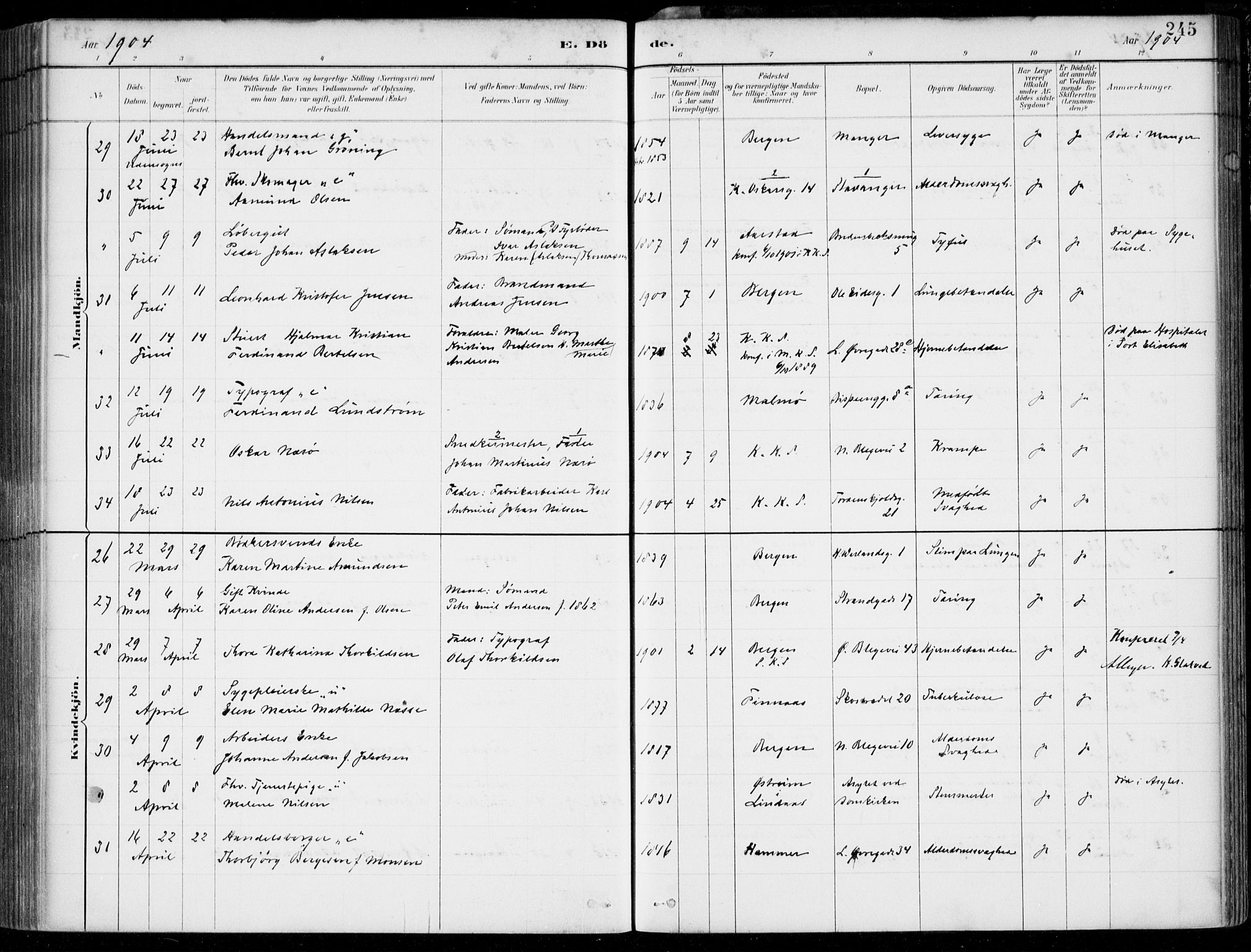 Korskirken sokneprestembete, AV/SAB-A-76101/H/Hab: Klokkerbok nr. E 4, 1884-1910, s. 245