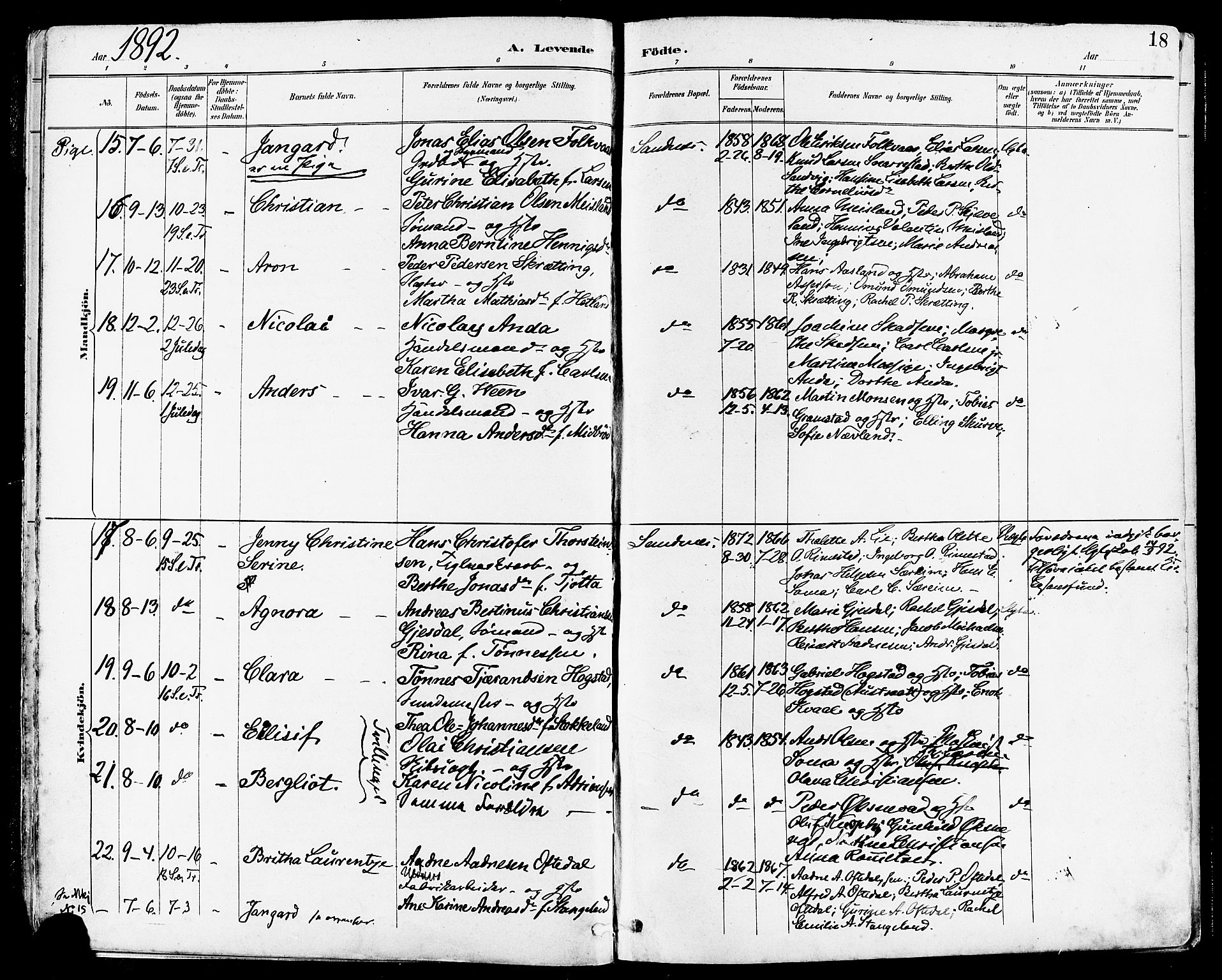 Høyland sokneprestkontor, AV/SAST-A-101799/001/30BA/L0014: Ministerialbok nr. A 12, 1890-1898, s. 18