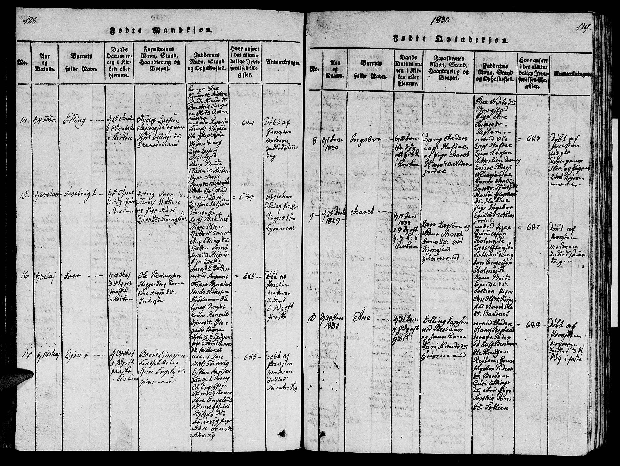 Ministerialprotokoller, klokkerbøker og fødselsregistre - Møre og Romsdal, AV/SAT-A-1454/586/L0990: Klokkerbok nr. 586C01, 1819-1837, s. 128-129