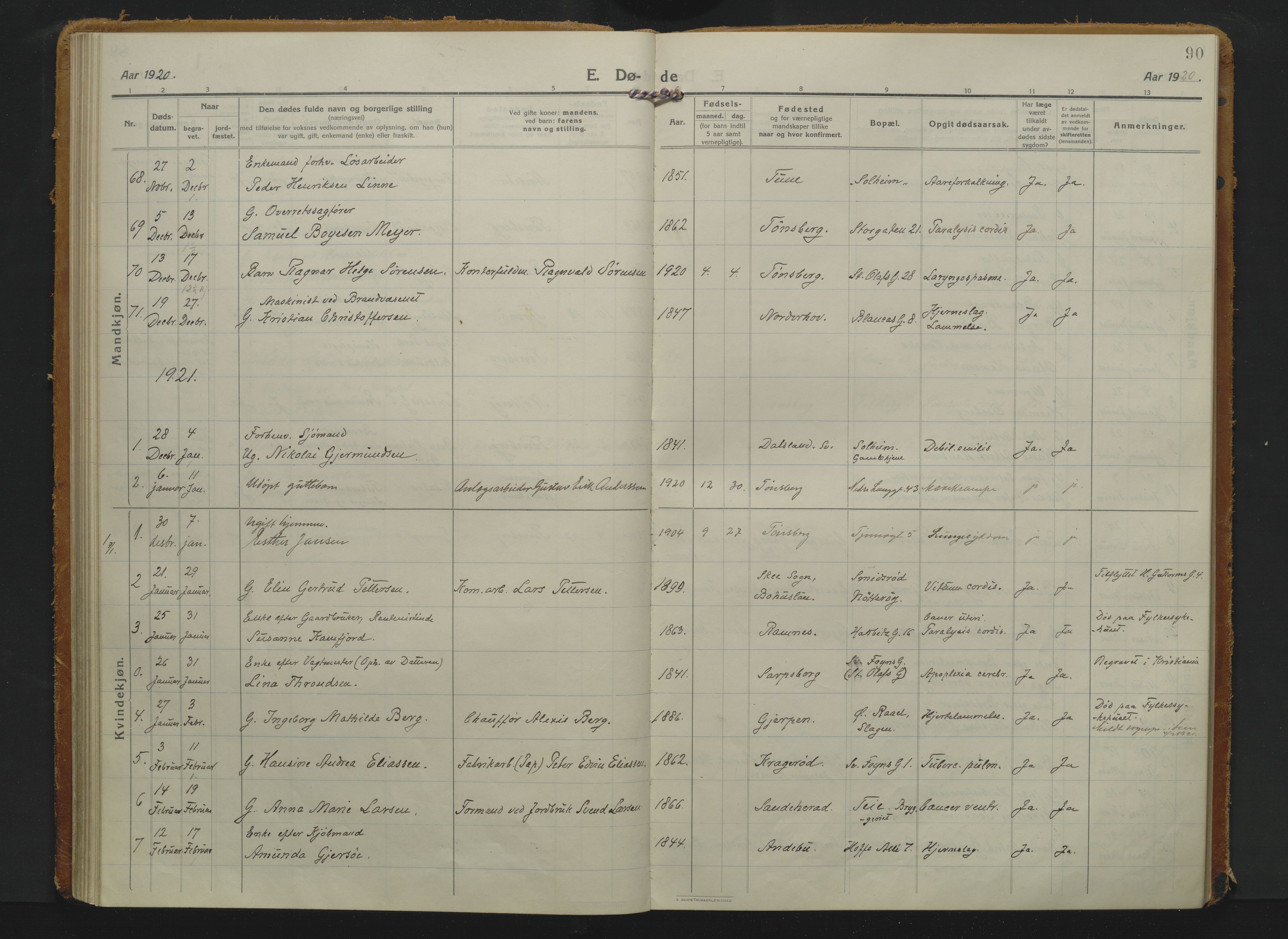 Tønsberg kirkebøker, AV/SAKO-A-330/F/Fa/L0019: Ministerialbok nr. I 19, 1914-1928, s. 90