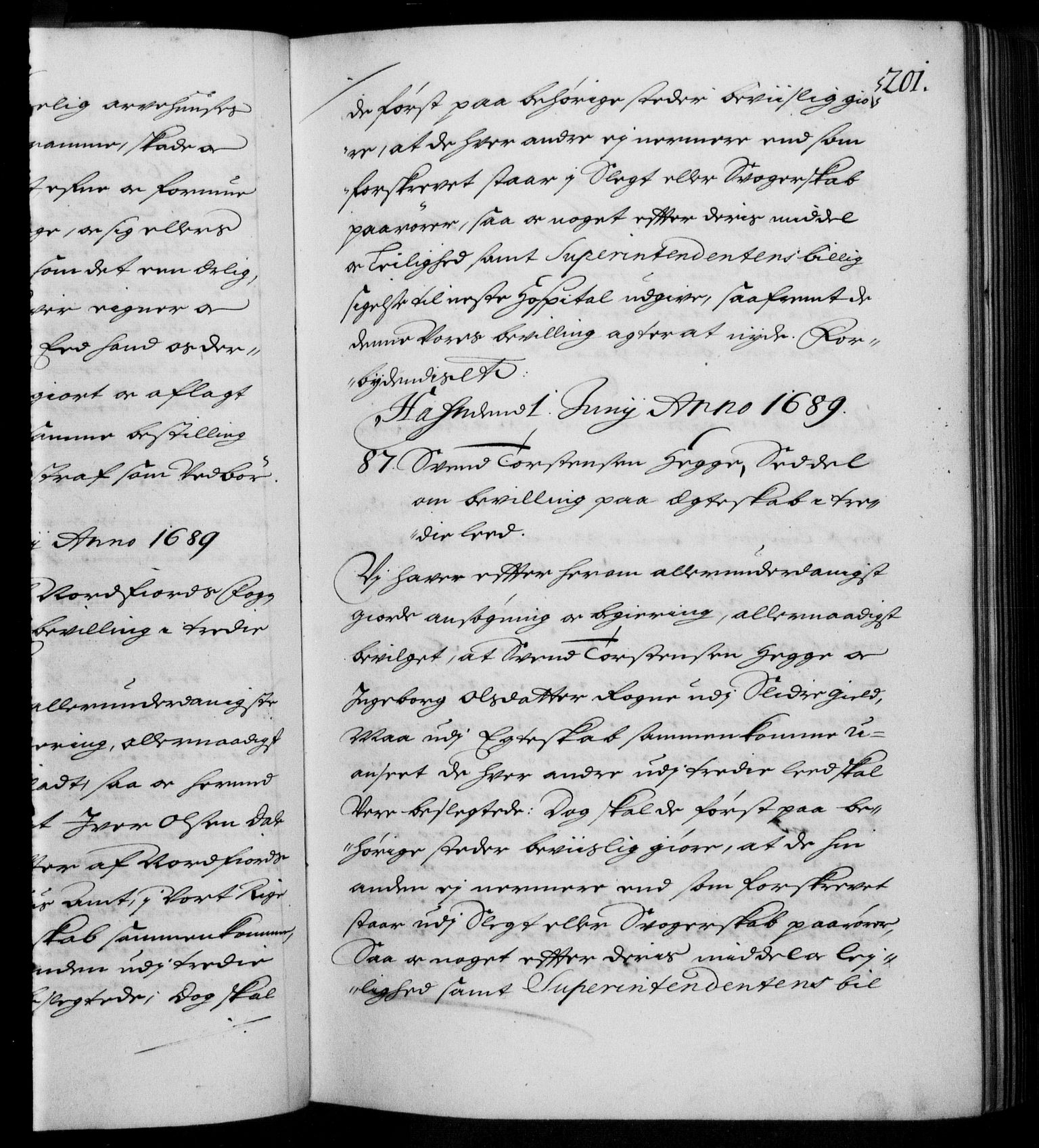 Danske Kanselli 1572-1799, AV/RA-EA-3023/F/Fc/Fca/Fcaa/L0015: Norske registre (mikrofilm), 1688-1691, s. 201a