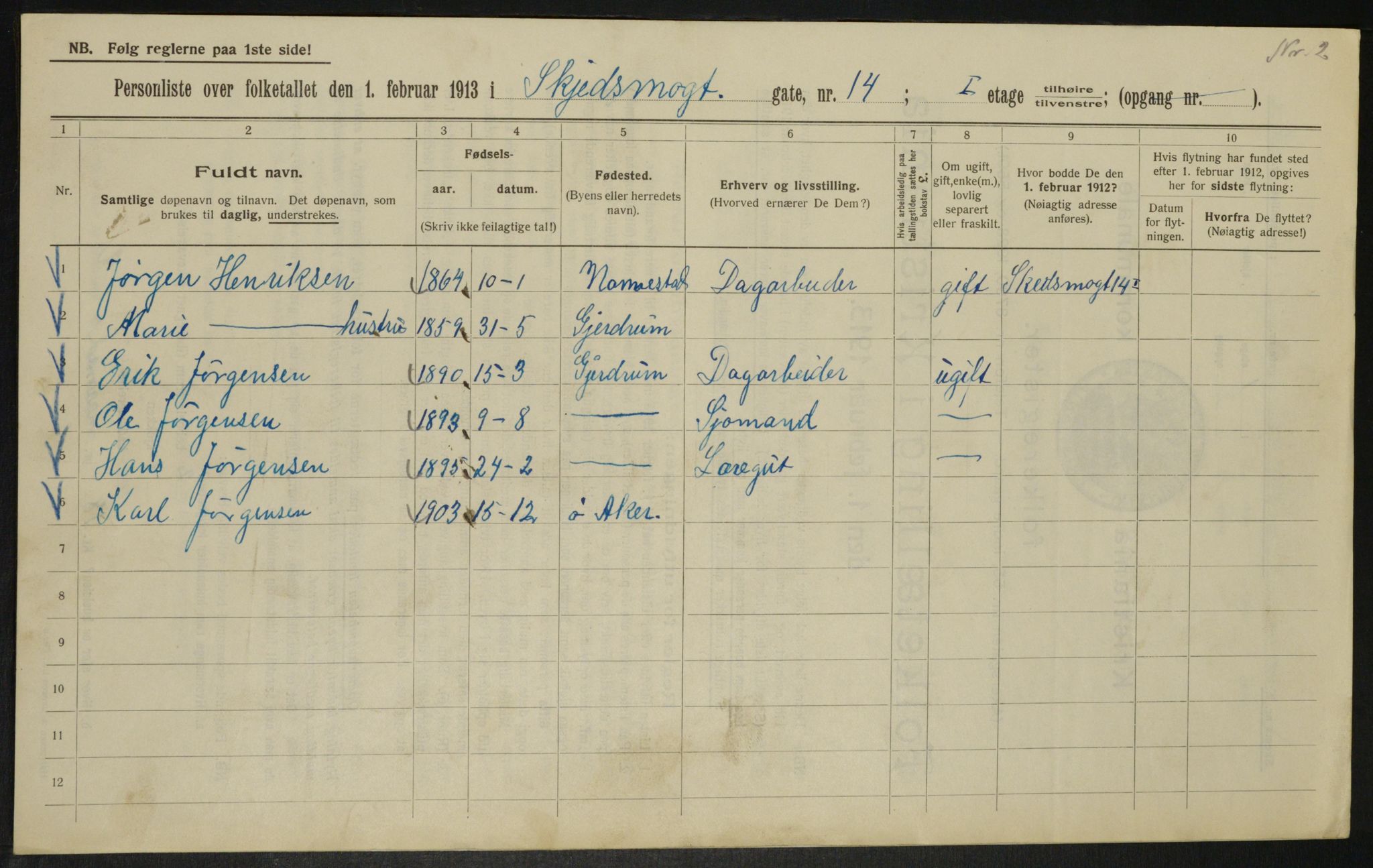 OBA, Kommunal folketelling 1.2.1913 for Kristiania, 1913, s. 95453