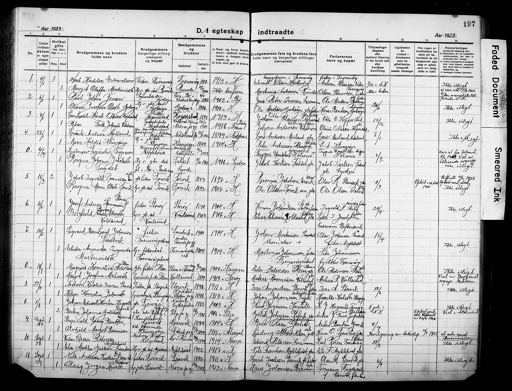 Ministerialprotokoller, klokkerbøker og fødselsregistre - Møre og Romsdal, SAT/A-1454/507/L0084: Klokkerbok nr. 507C07, 1919-1932, s. 197