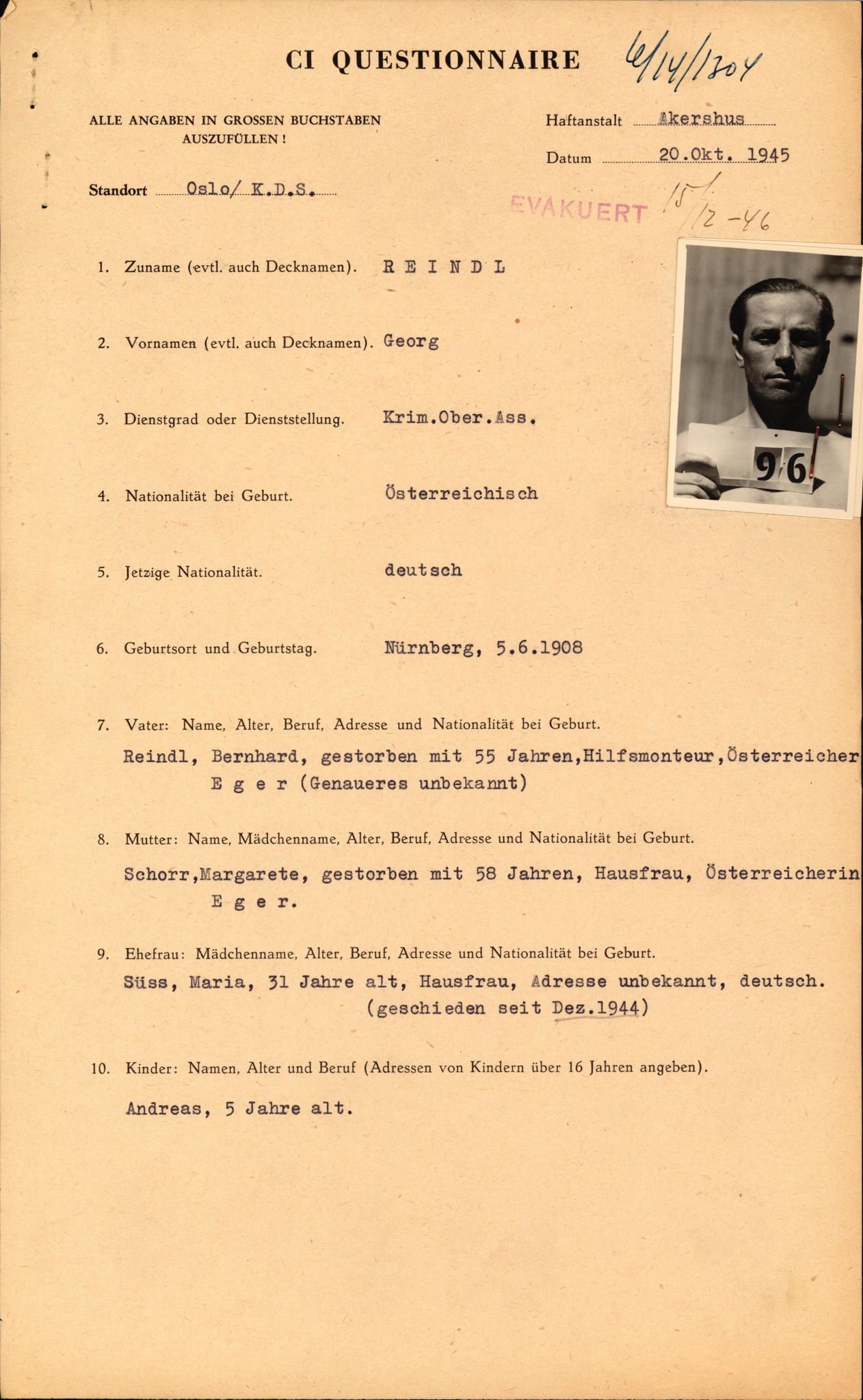 Forsvaret, Forsvarets overkommando II, AV/RA-RAFA-3915/D/Db/L0027: CI Questionaires. Tyske okkupasjonsstyrker i Norge. Tyskere., 1945-1946, s. 133