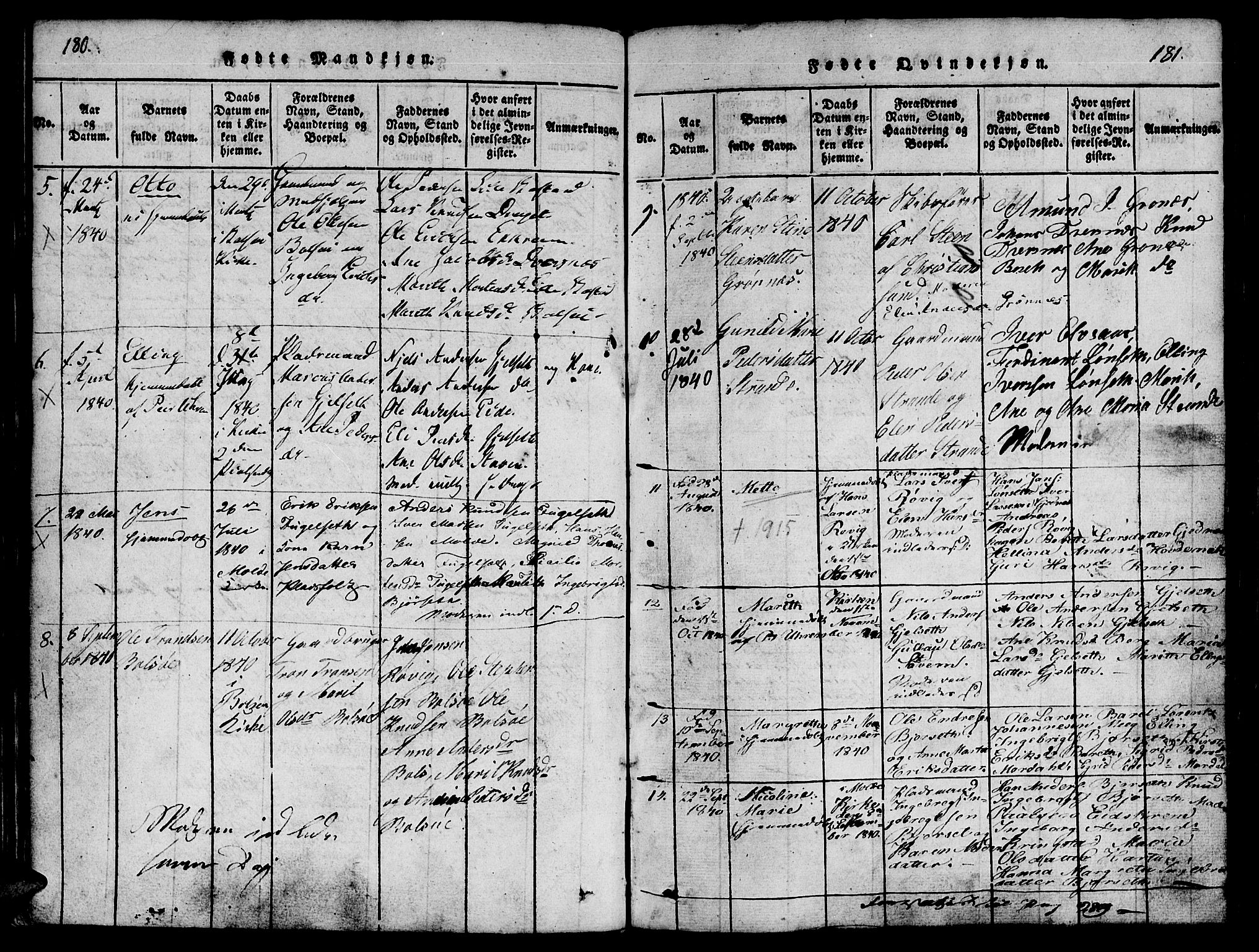 Ministerialprotokoller, klokkerbøker og fødselsregistre - Møre og Romsdal, SAT/A-1454/555/L0652: Ministerialbok nr. 555A03, 1817-1843, s. 180-181
