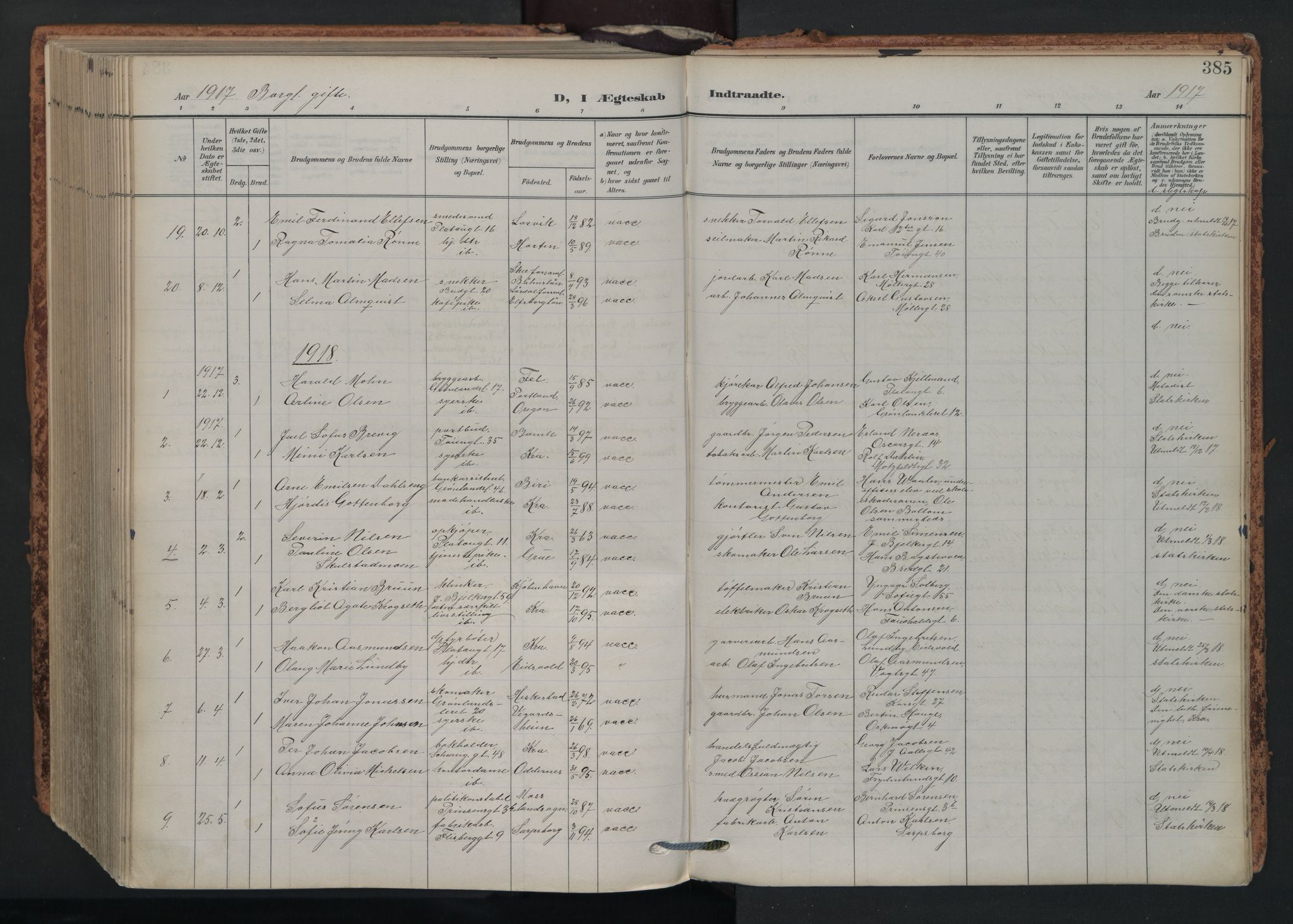 Grønland prestekontor Kirkebøker, AV/SAO-A-10848/F/Fa/L0017: Ministerialbok nr. 17, 1906-1934, s. 385