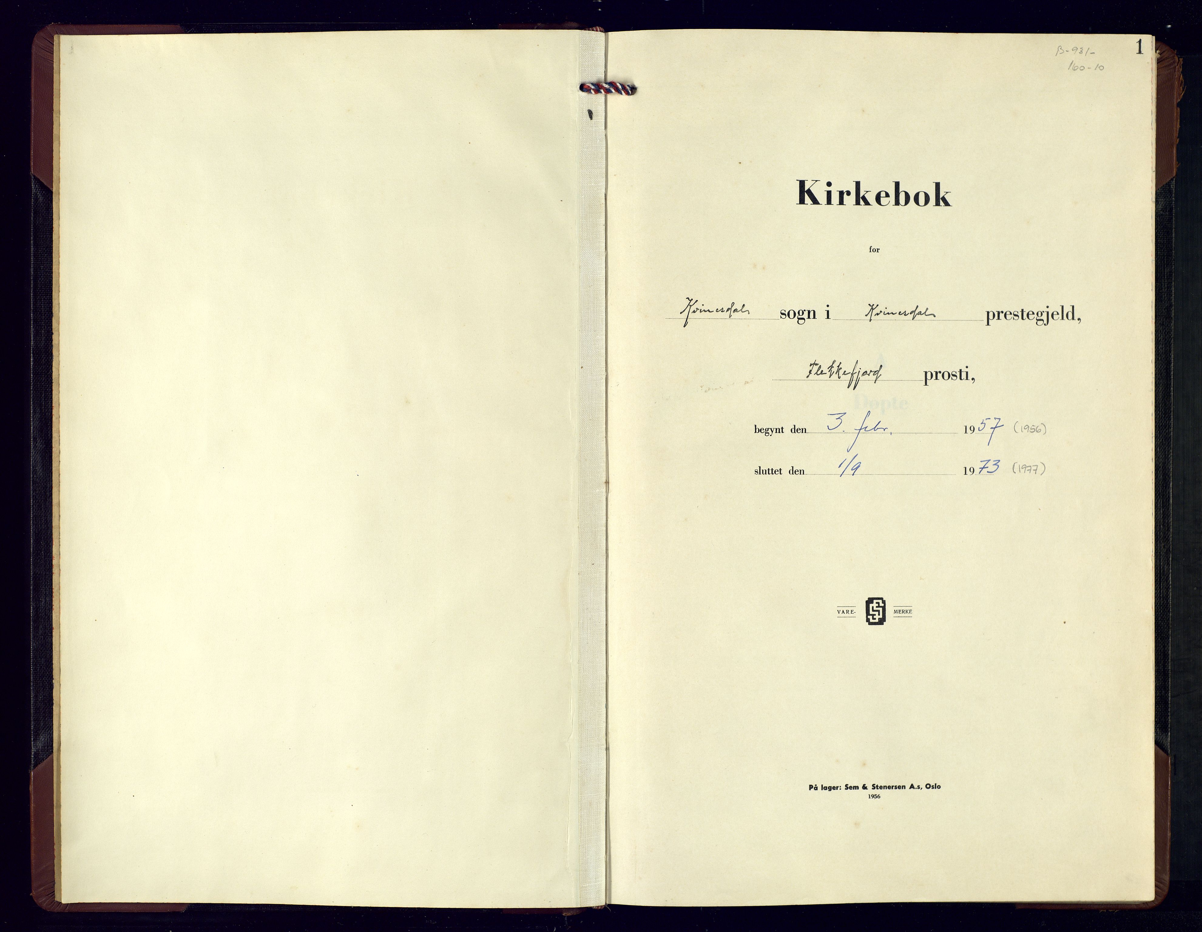 Kvinesdal sokneprestkontor, SAK/1111-0026/F/Fb/Fbb/L0006: Klokkerbok nr. B 6, 1956-1973, s. 1