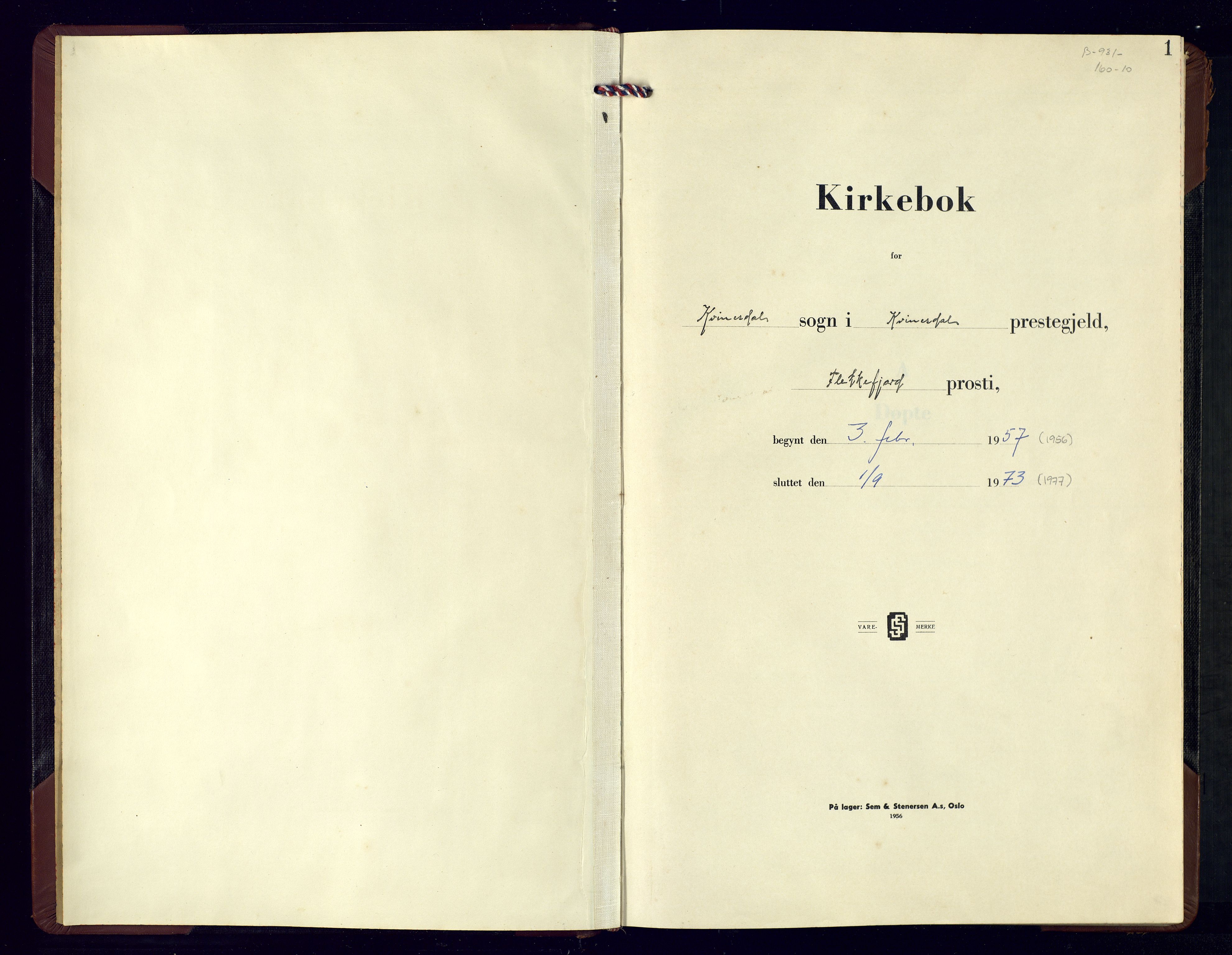 Kvinesdal sokneprestkontor, AV/SAK-1111-0026/F/Fb/Fbb/L0006: Klokkerbok nr. B 6, 1956-1973, s. 1