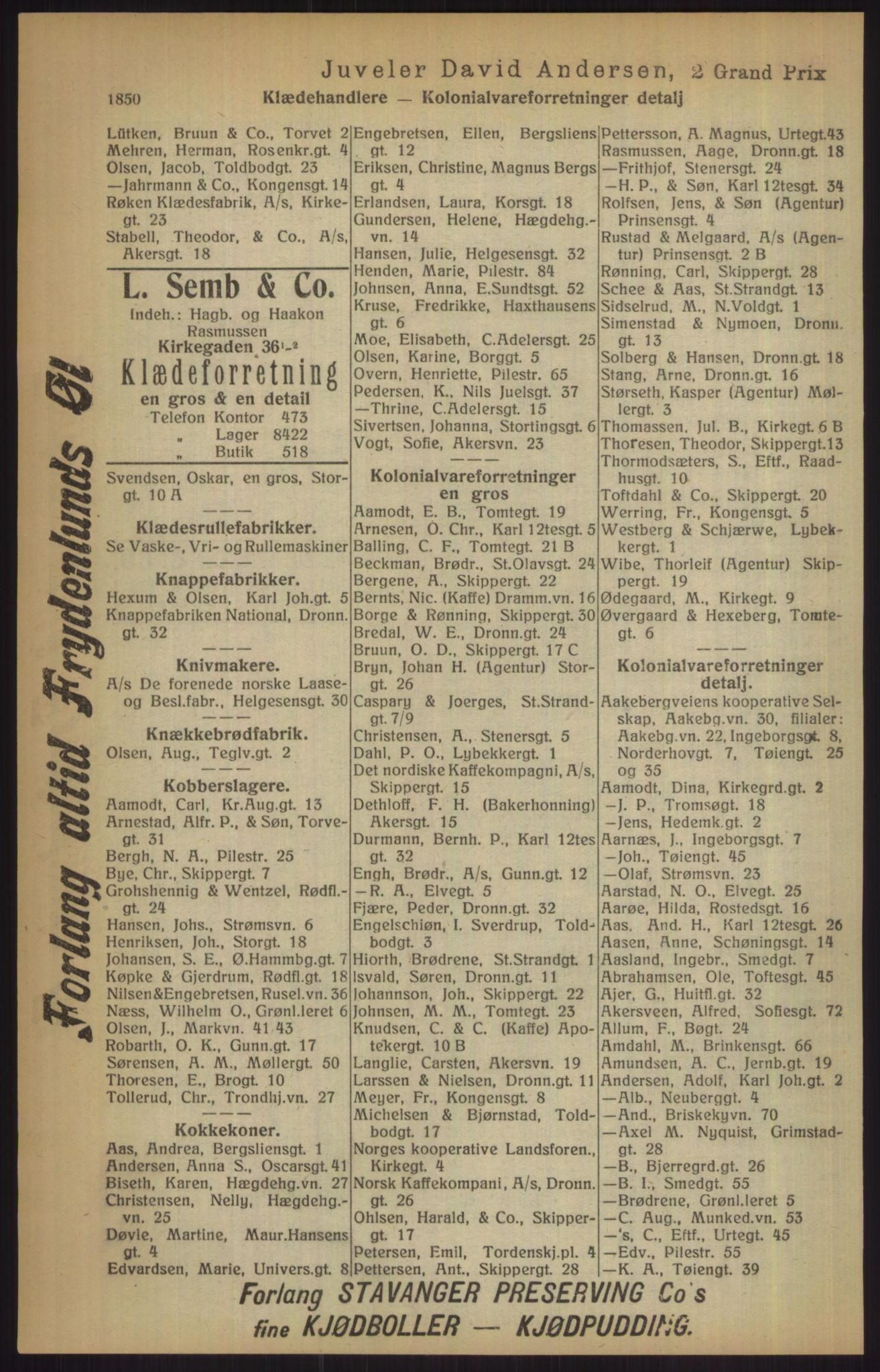 Kristiania/Oslo adressebok, PUBL/-, 1915, s. 1850