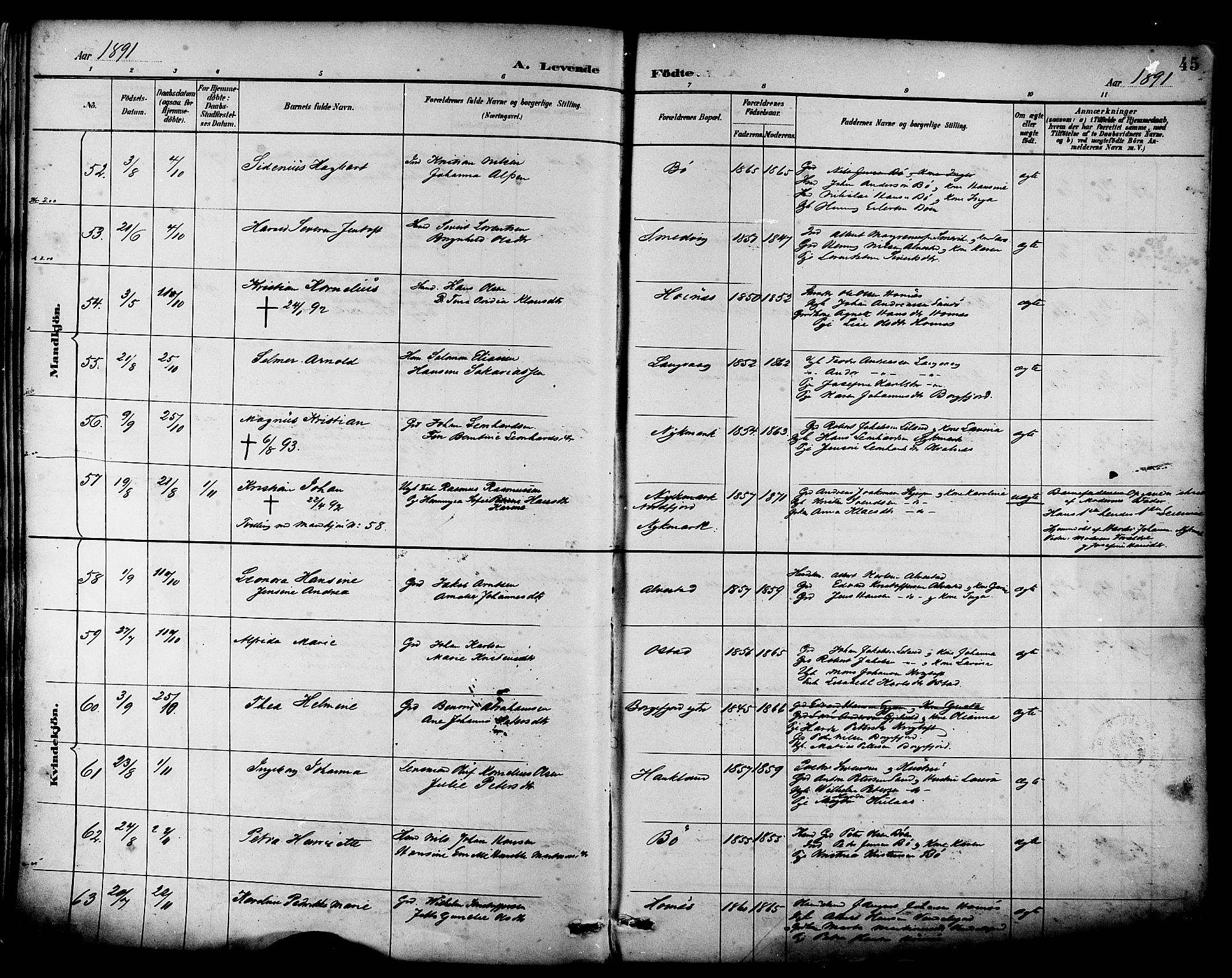 Ministerialprotokoller, klokkerbøker og fødselsregistre - Nordland, SAT/A-1459/880/L1133: Ministerialbok nr. 880A07, 1888-1898, s. 45