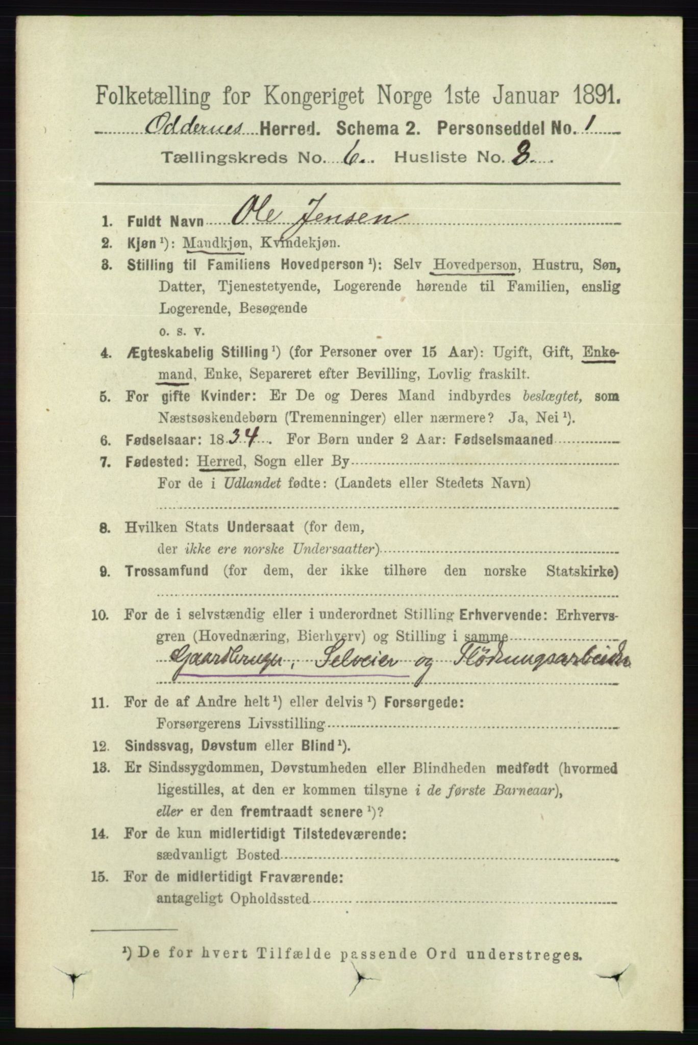 RA, Folketelling 1891 for 1012 Oddernes herred, 1891, s. 2235