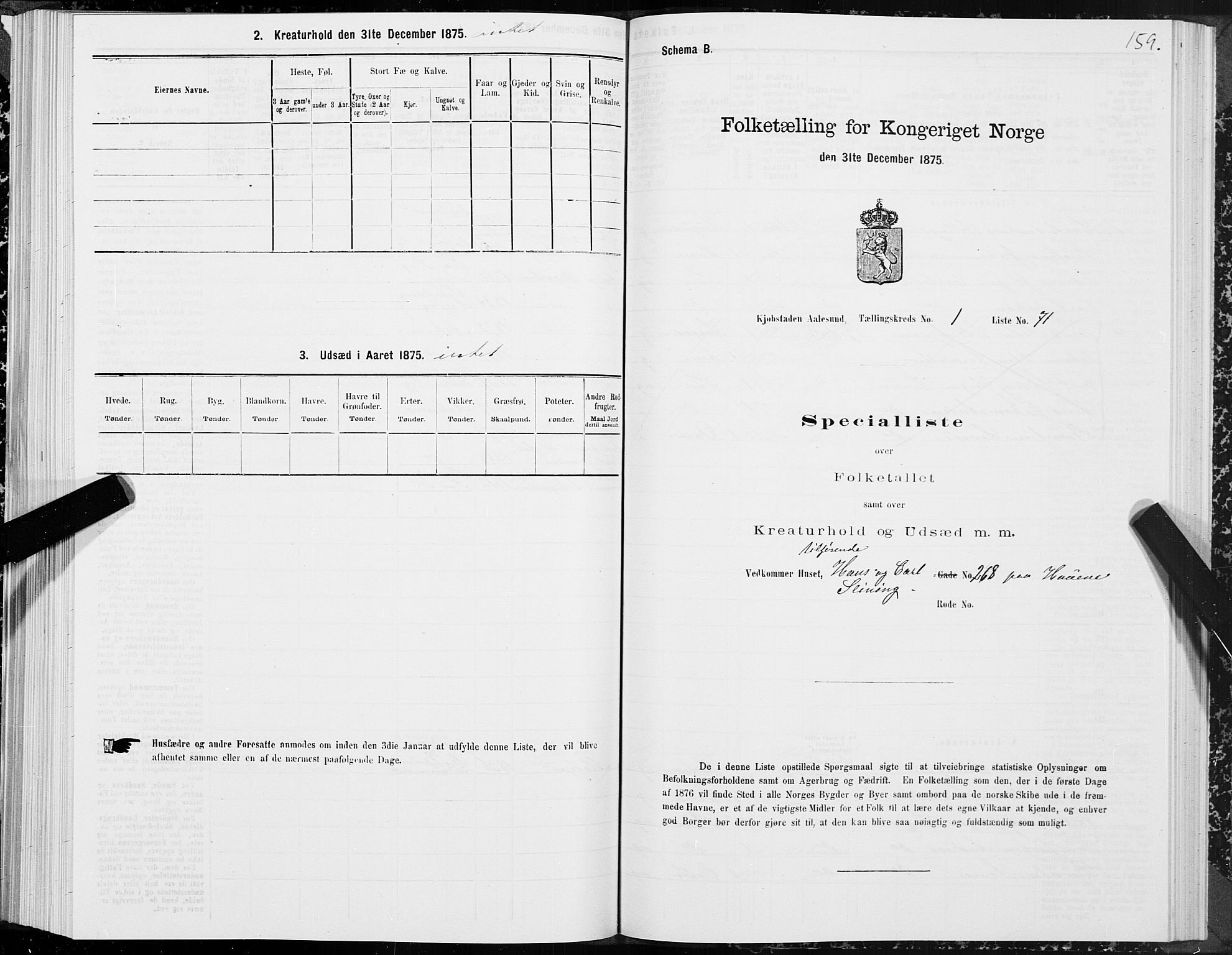 SAT, Folketelling 1875 for 1501P Ålesund prestegjeld, 1875, s. 1159